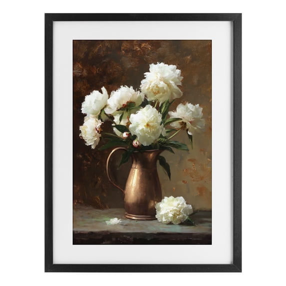 Stupell Industries Victorian Bronze Vase Peonies Black Framed Print Under Glass, 14 x 20, by Petals Prints Design