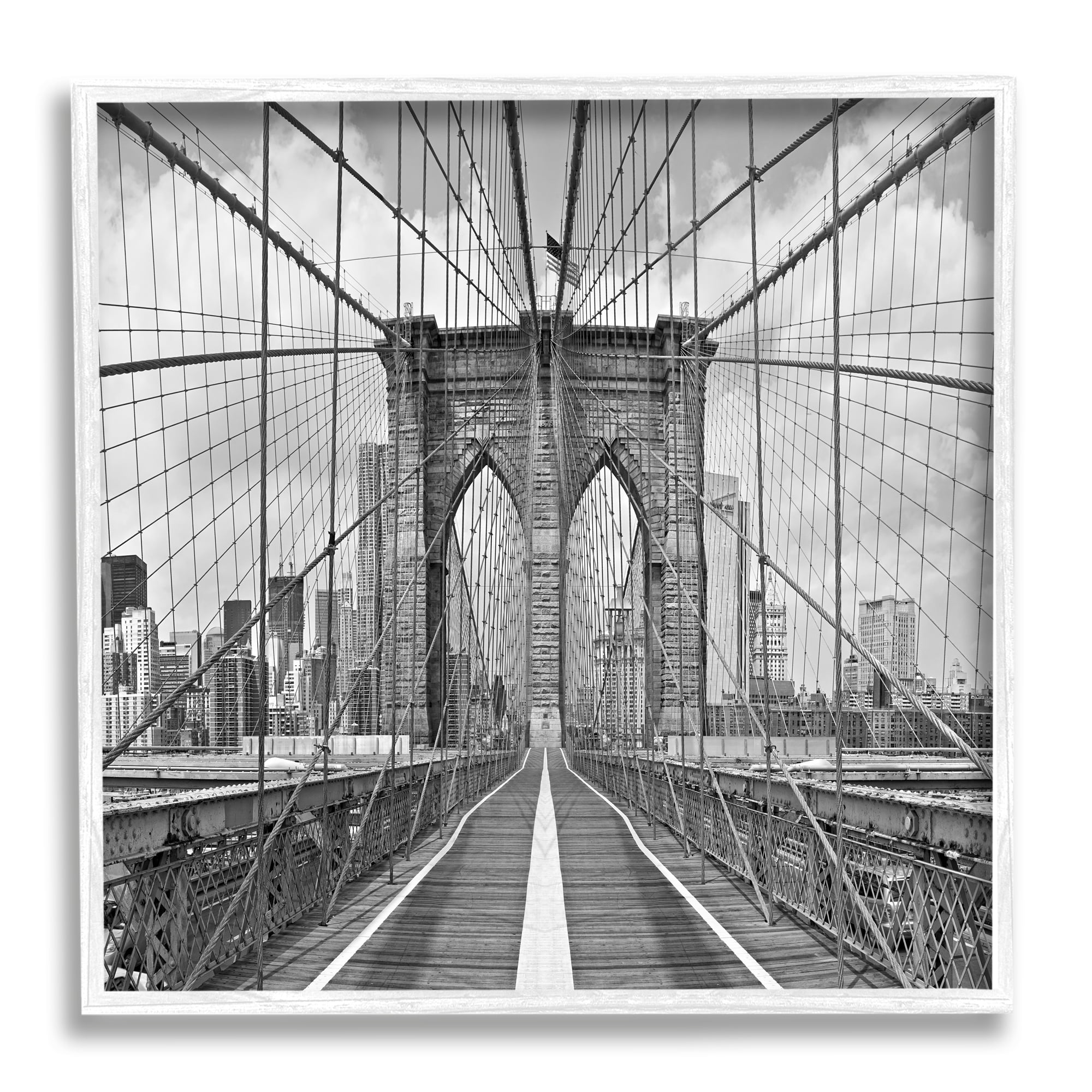 Stupell Industries Brooklyn Bridge Black White Industrial Landscape City Architecture, 12 x 12, Design by Shelley Lake