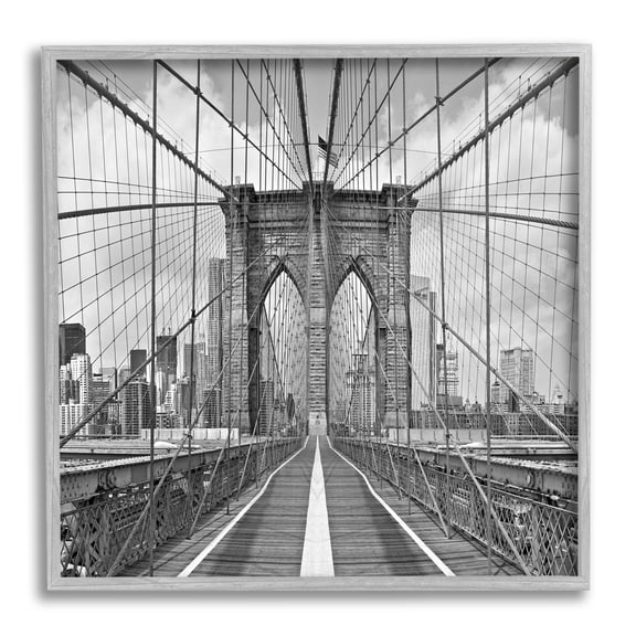 Stupell Industries Brooklyn Bridge Black White Industrial Landscape City Architecture, 12 x 12, Design by Shelley Lake