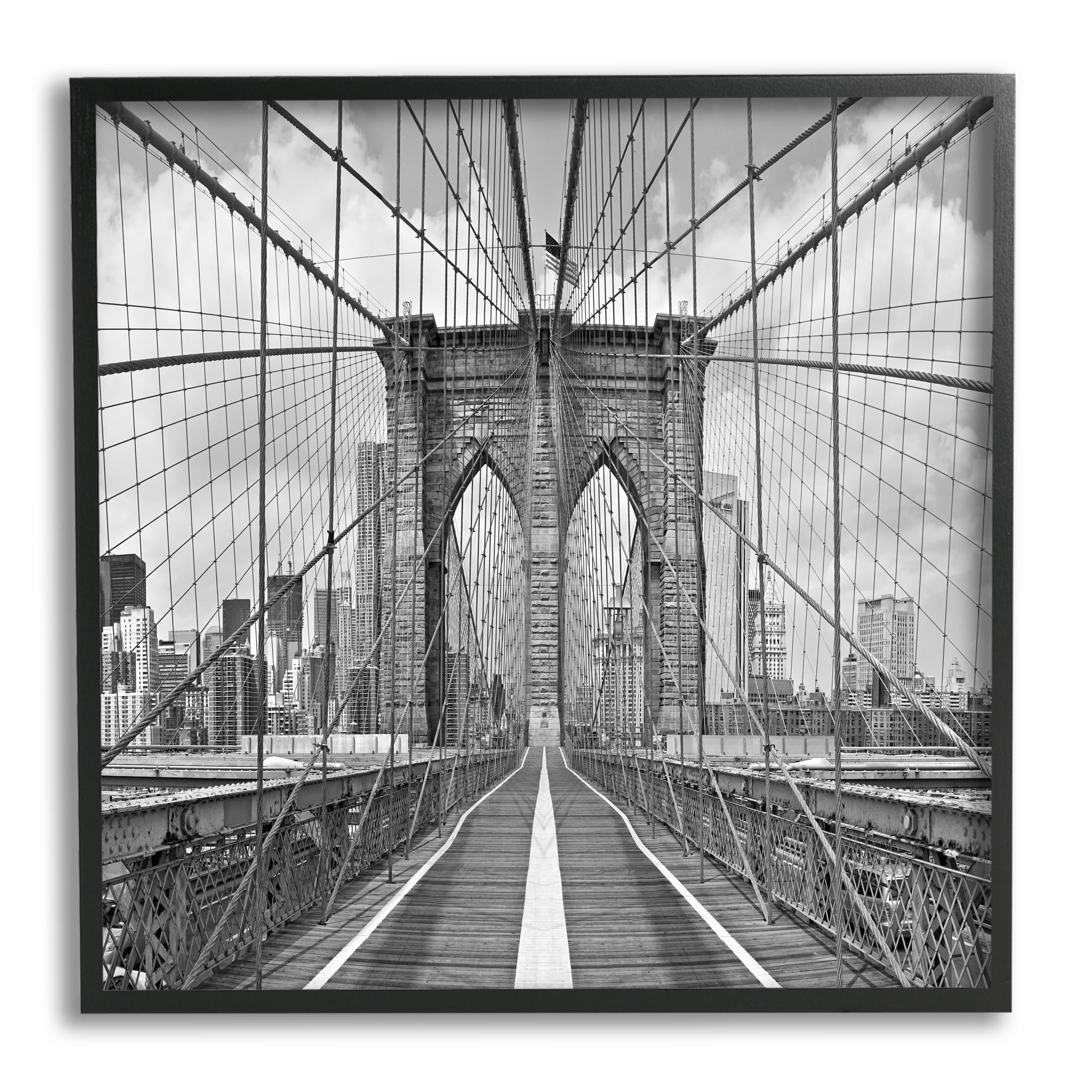 Stupell Industries Brooklyn Bridge Black White Industrial Landscape City Architecture, 12 x 12, Design by Shelley Lake