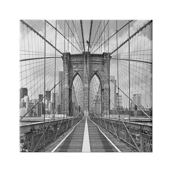 Stupell Industries Brooklyn Bridge Black White Industrial Landscape City Architecture, 17 x 17, Design by Shelley Lake