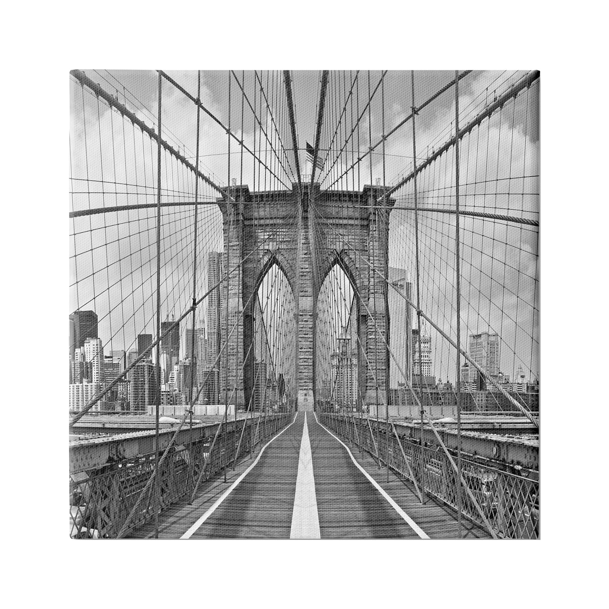 Stupell Industries Brooklyn Bridge Black White Industrial Landscape City Architecture, 36 x 36, Design by Shelley Lake