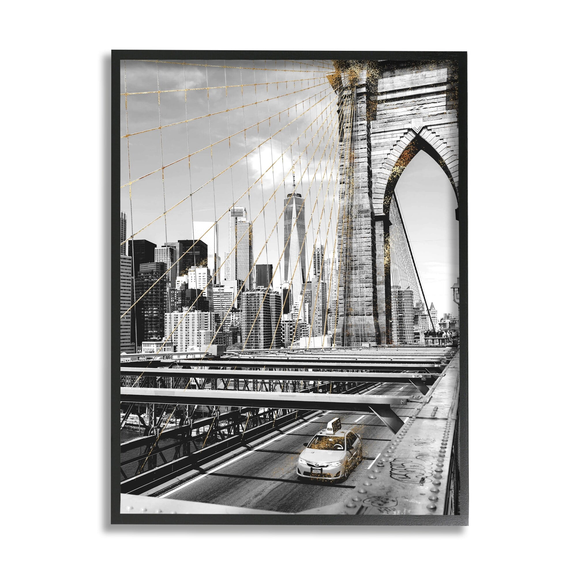 Stupell Industries Brooklyn Bridge Urban City Architecture Taxi Driving Photography, 11 x 14, Design by Ziwei Li