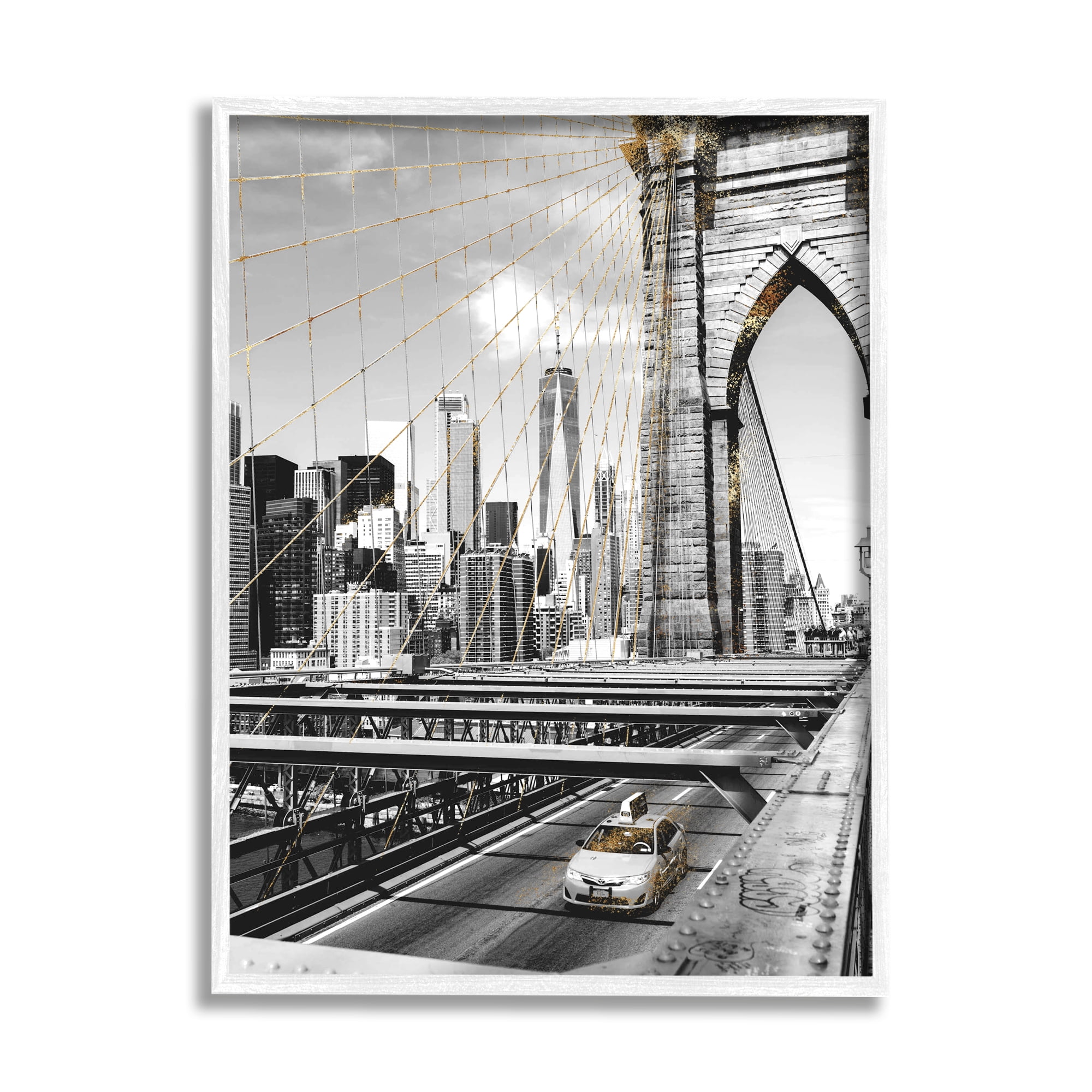 Stupell Industries Brooklyn Bridge Urban City Architecture Taxi Driving Photography, 11 x 14, Design by Ziwei Li