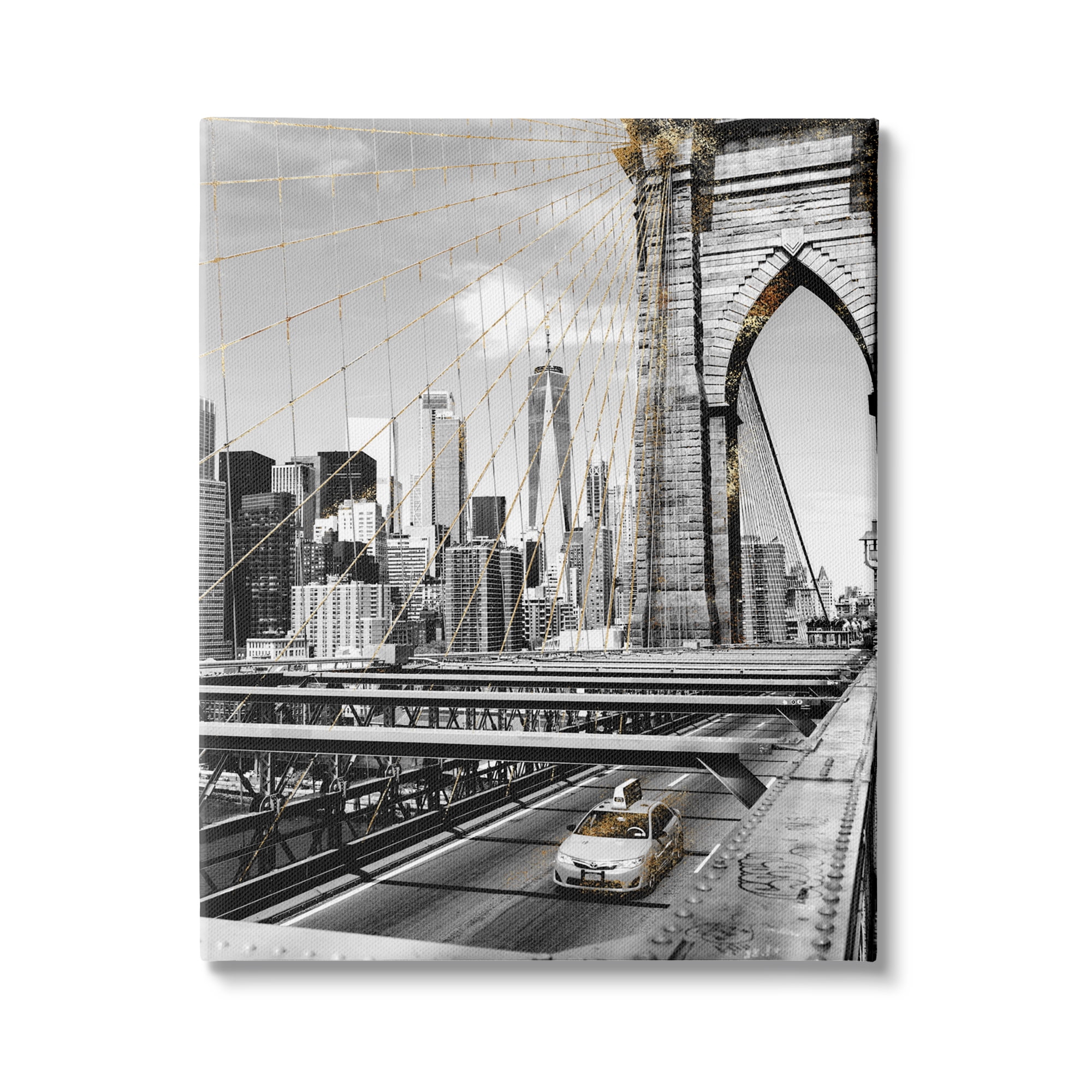 Stupell Industries Brooklyn Bridge Urban City Architecture Taxi Driving Photography, 16 x 20, Design by Ziwei Li