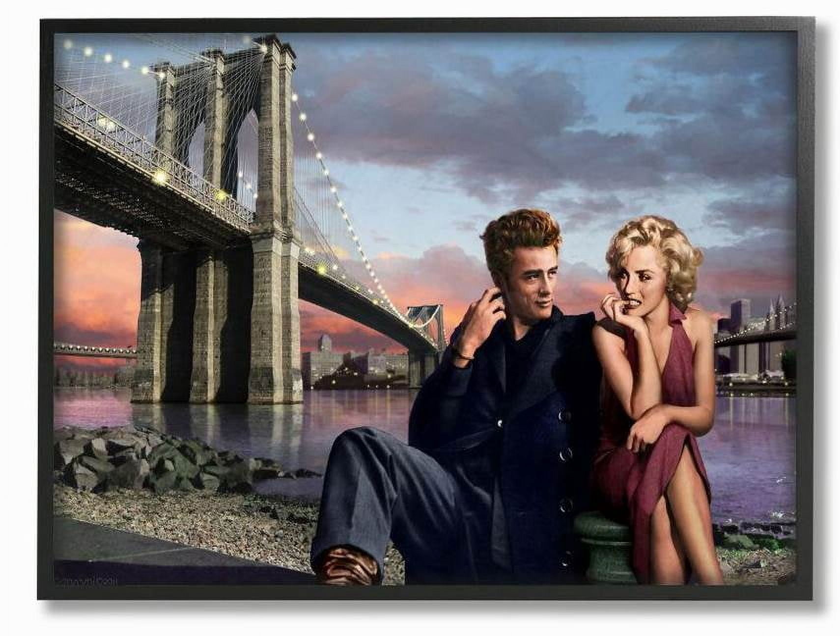 Stupell Industries Brooklyn Bridge Vintage Hollywood Movie Star Classic Illustration Framed Wall Art by Jadei Graphics
