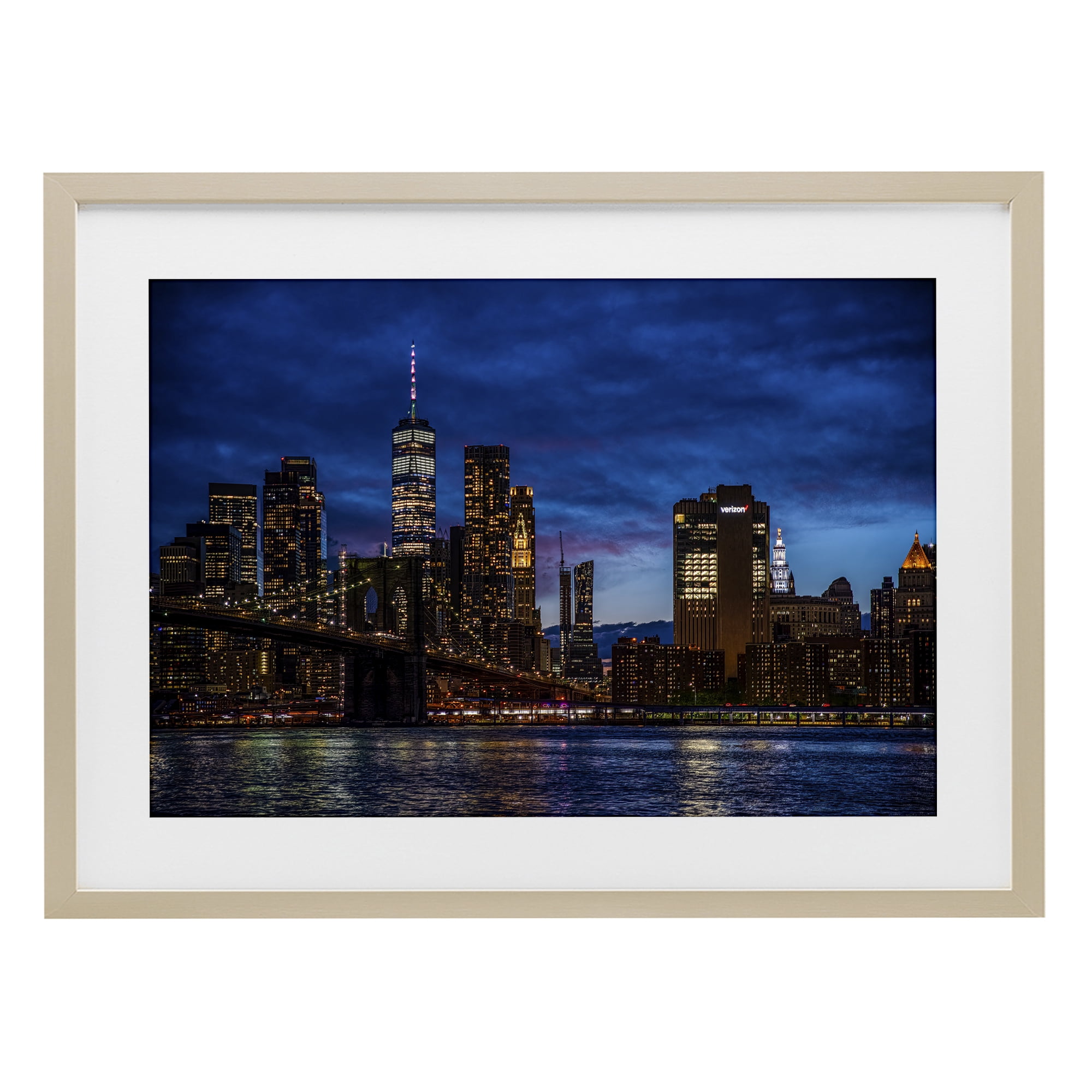 Stupell Industries Brooklyn Bridge at Night Birch Framed Print Under Glass, design by Tim West