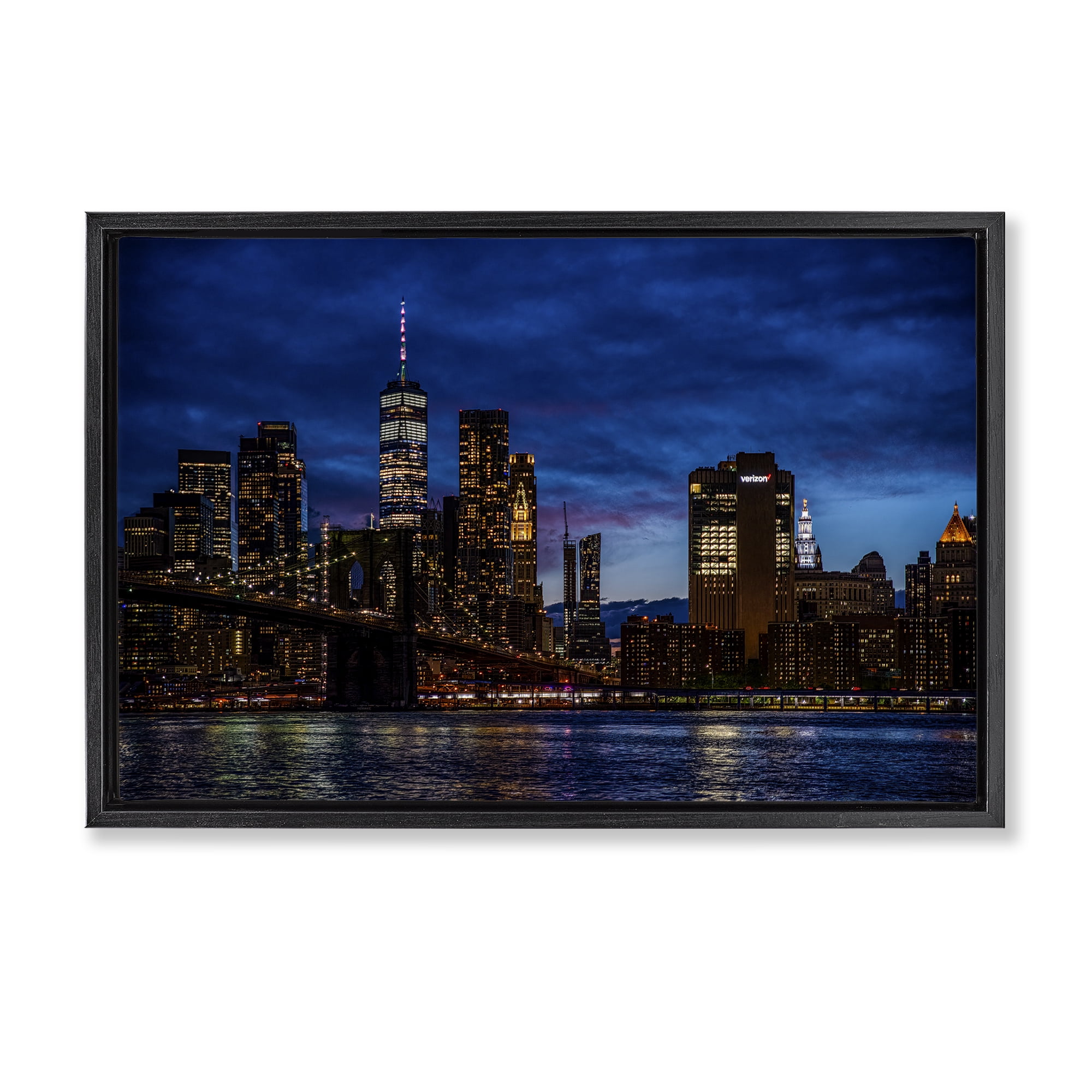 Stupell Industries Brooklyn Bridge at Night Black Framed Floater Canvas Wall Art, design by Tim West