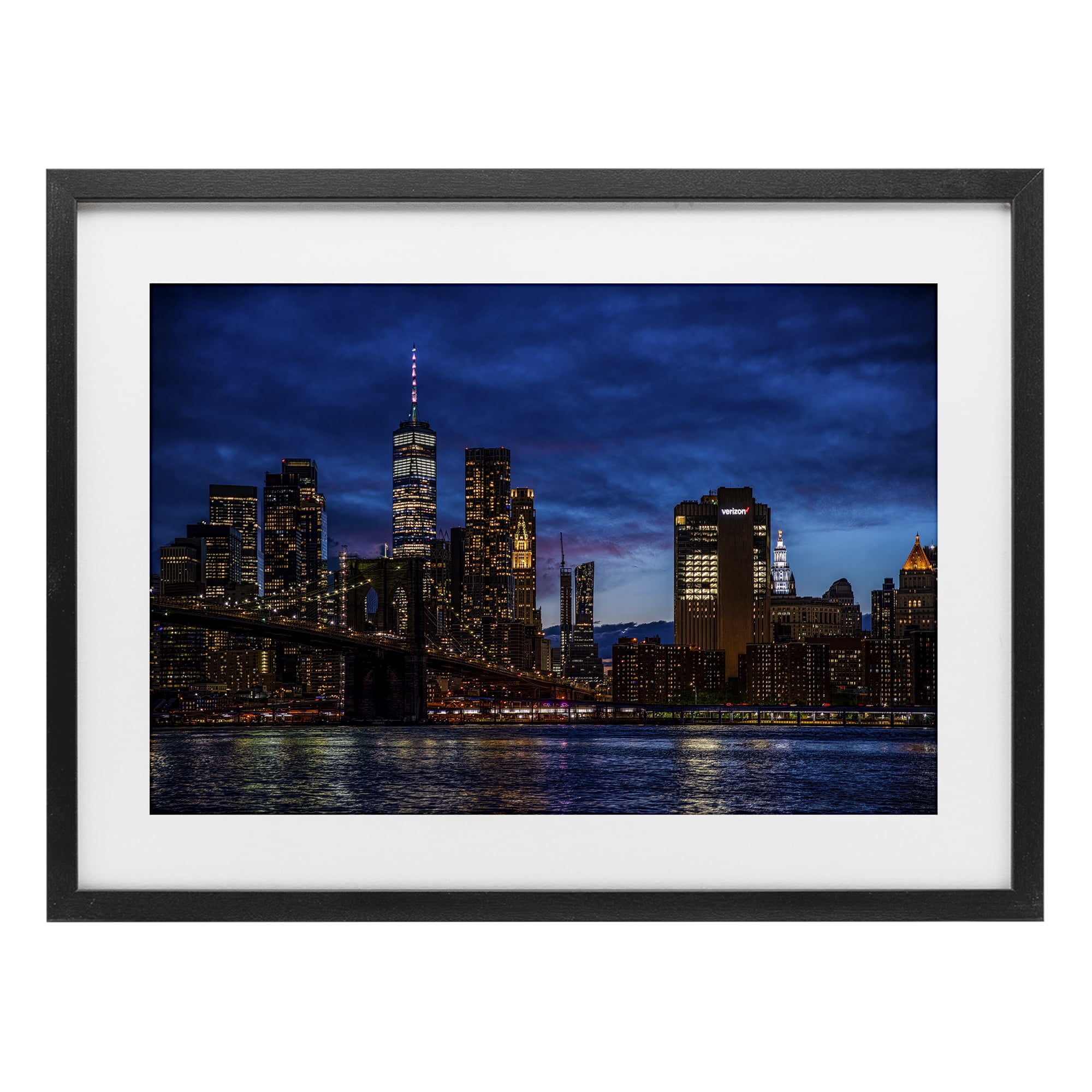Stupell Industries Brooklyn Bridge at Night Black Framed Print Under Glass, design by Tim West