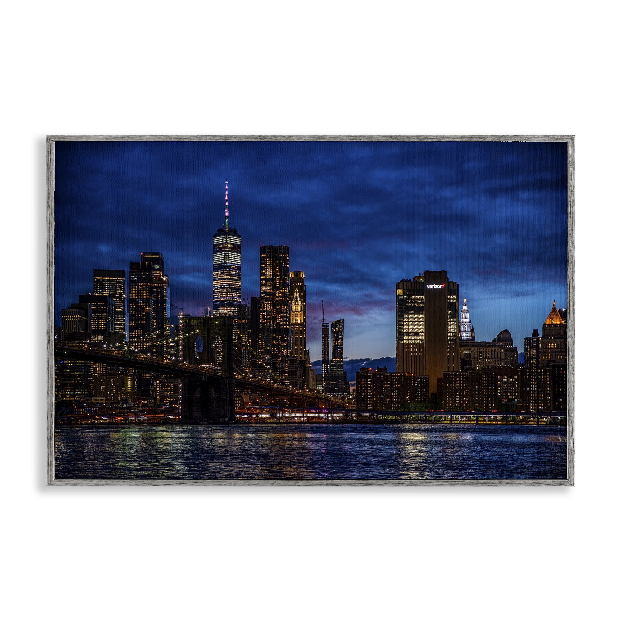 Stupell Industries Brooklyn Bridge at Night Gray Framed Giclee Art, design by Tim West