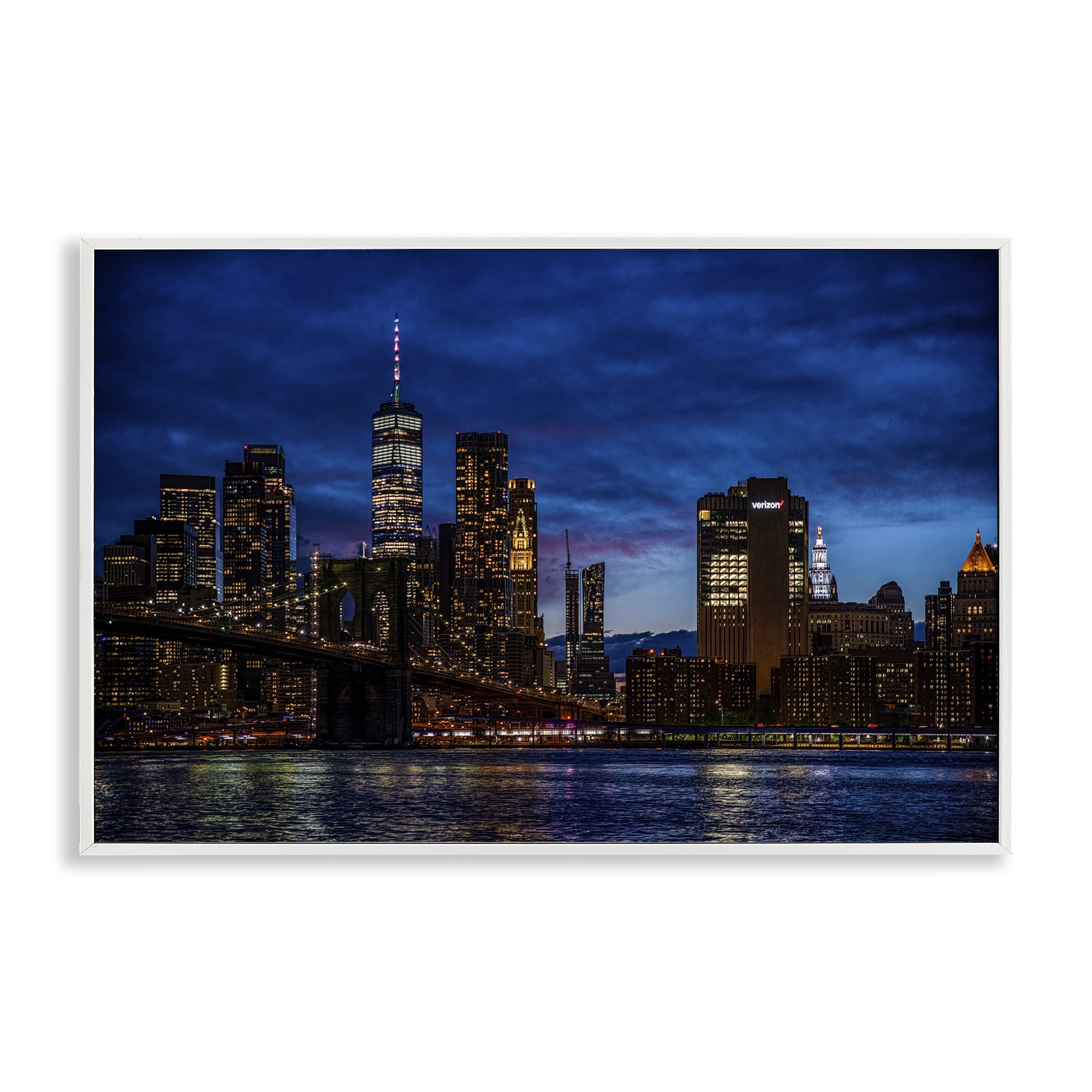 Stupell Industries Brooklyn Bridge at Night White Framed Giclee Art, design by Tim West