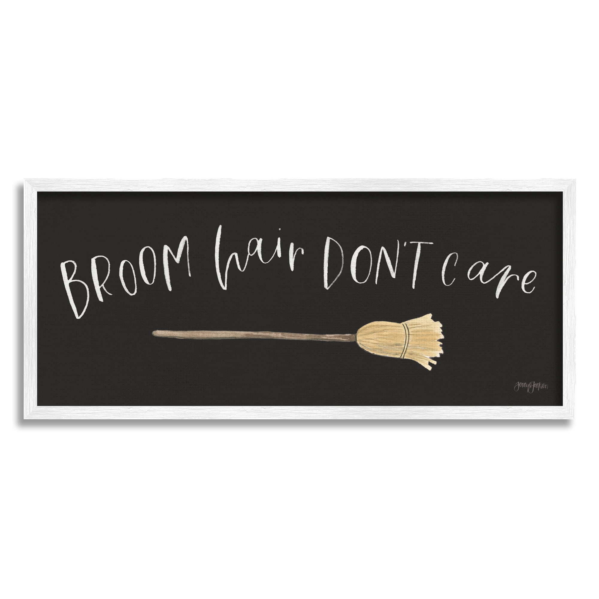 Stupell Industries Broom Hair Don't Care Holiday Painting White Framed Art Print Wall Art, 30 x 13