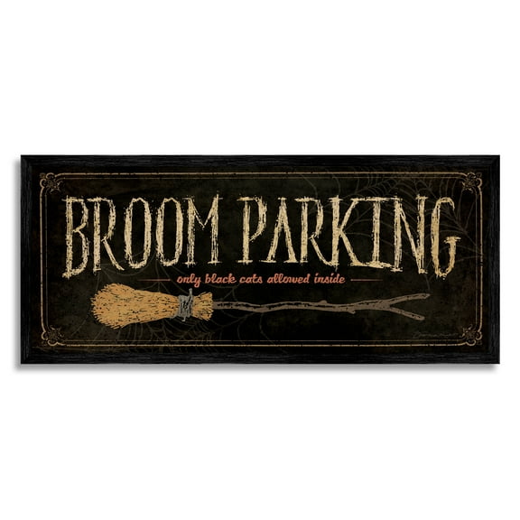Stupell Industries Broom Parking Black Cats Allowed Holiday Painting Black Framed Art Print Wall Art