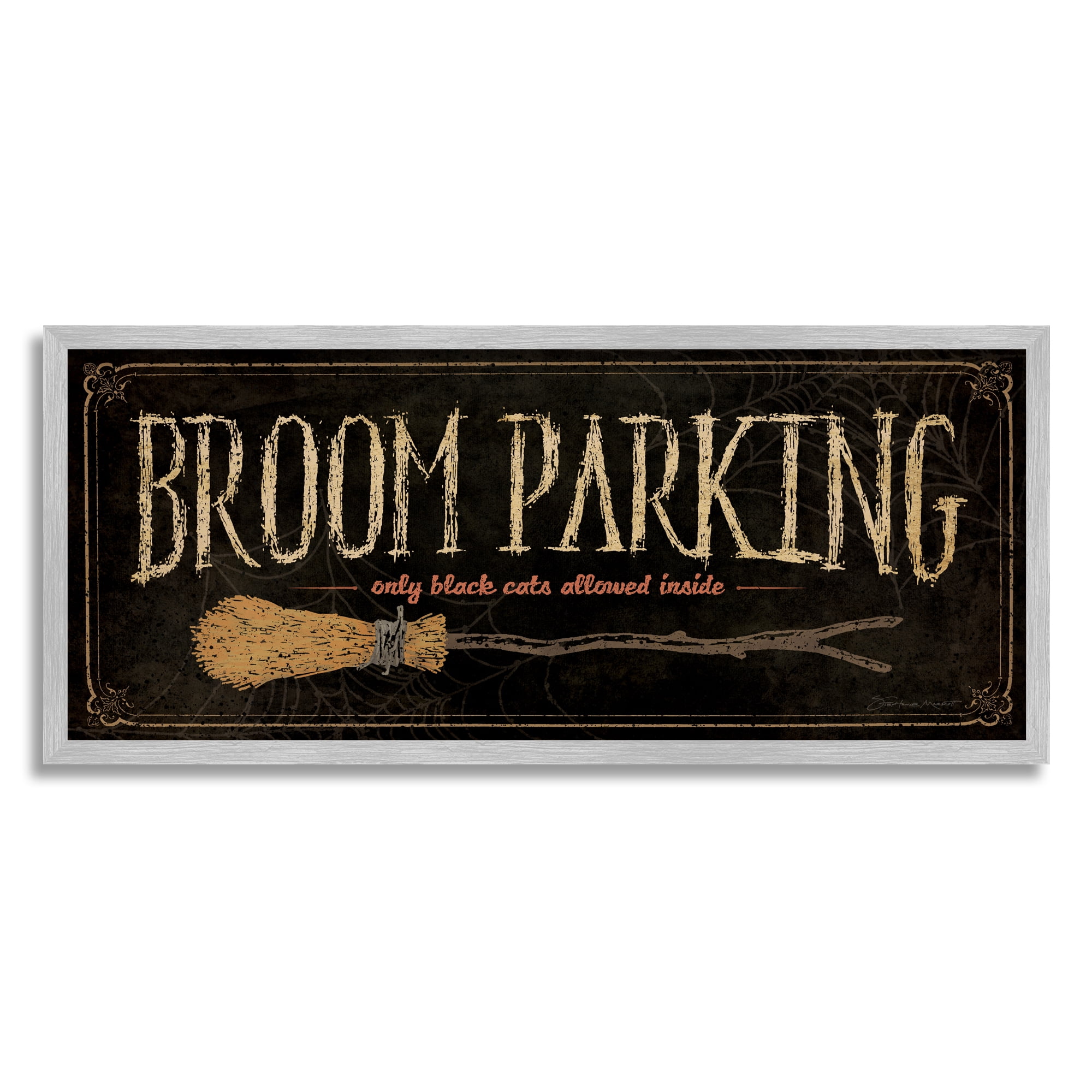 Stupell Industries Broom Parking Black Cats Allowed Holiday Painting Gray Framed Art Print Wall Art