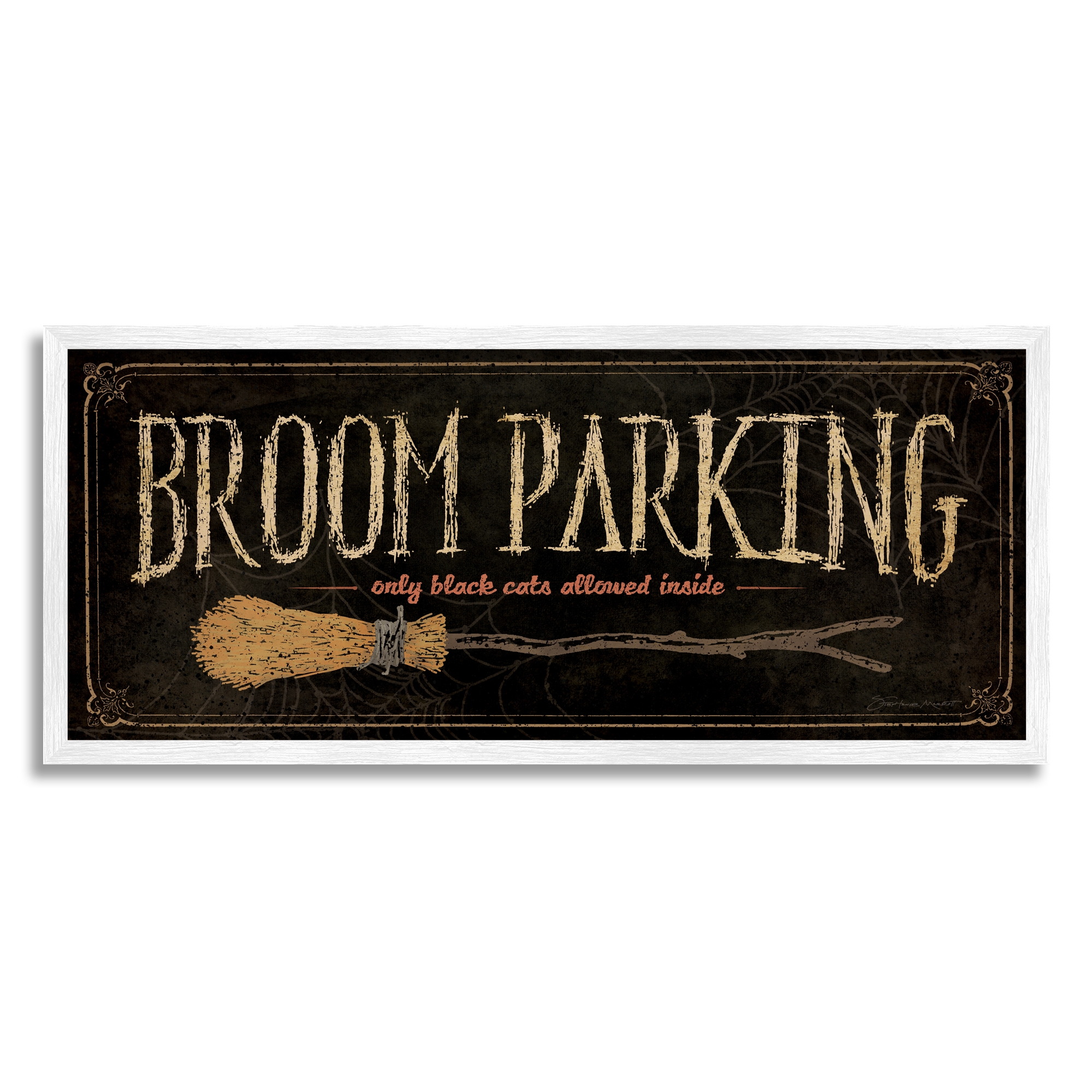 Stupell Industries Broom Parking Black Cats Allowed Holiday Painting White Framed Art Print Wall Art