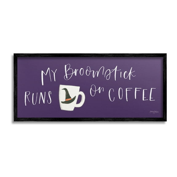 Stupell Industries Broomstick Runs On Coffee Holiday Painting Black Framed Art Print Wall Art, 24 x 10