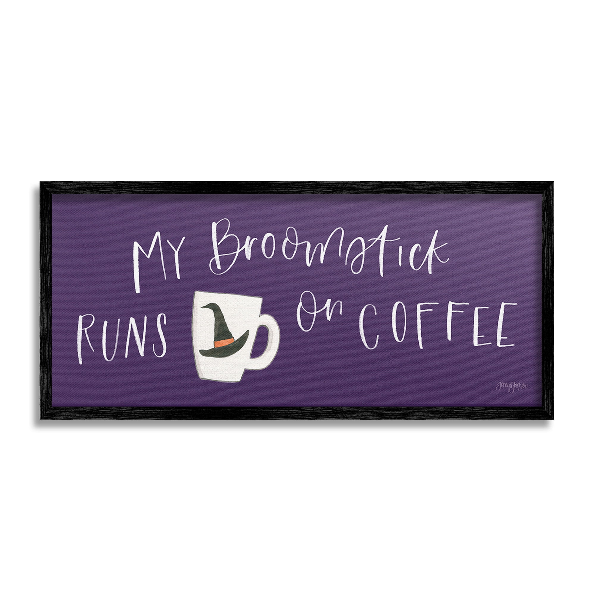 Stupell Industries Broomstick Runs On Coffee Holiday Painting Black Framed Art Print Wall Art, 30 x 13
