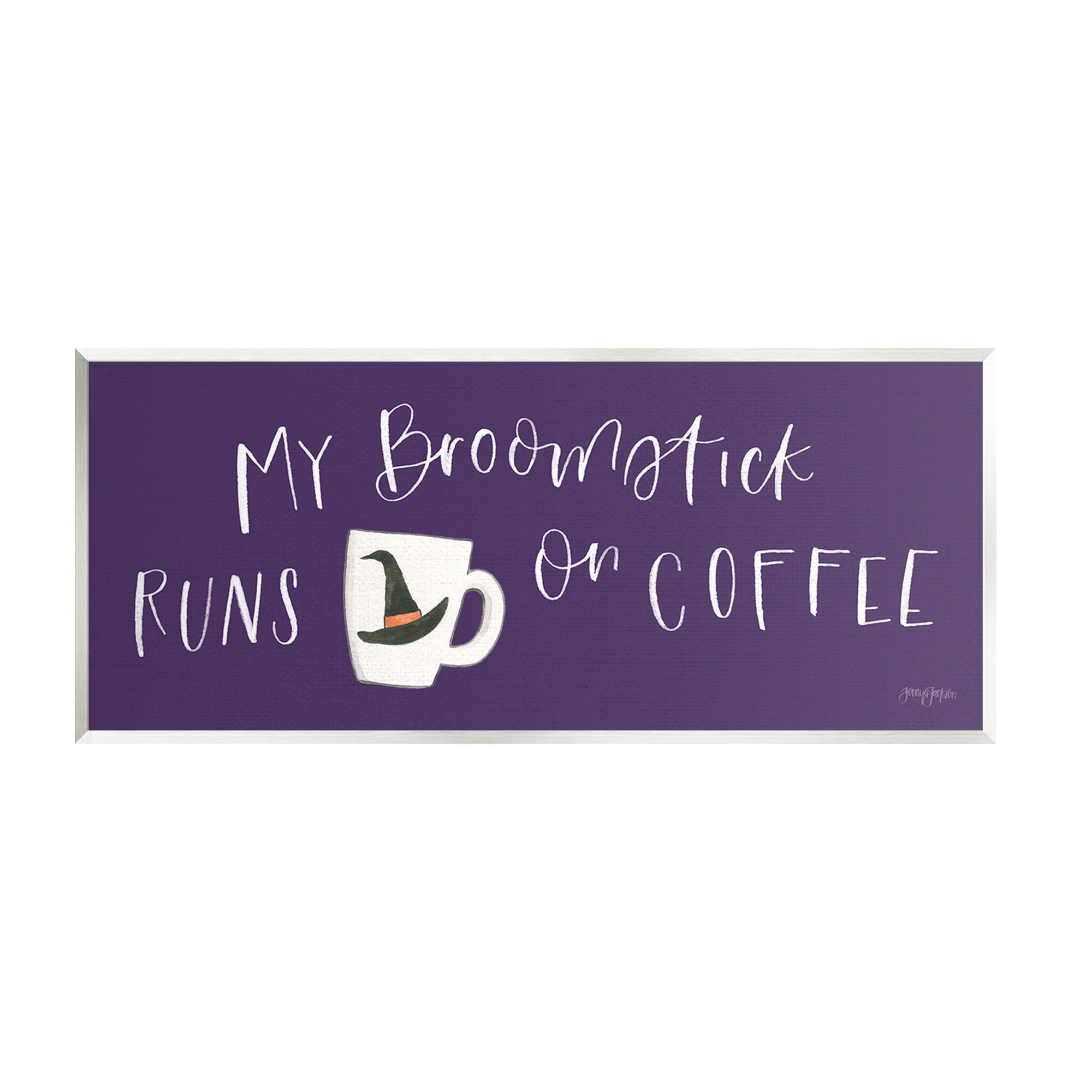 Stupell Industries Broomstick Runs On Coffee Holiday Painting Unframed Art Print Wall Art, 17 x 7