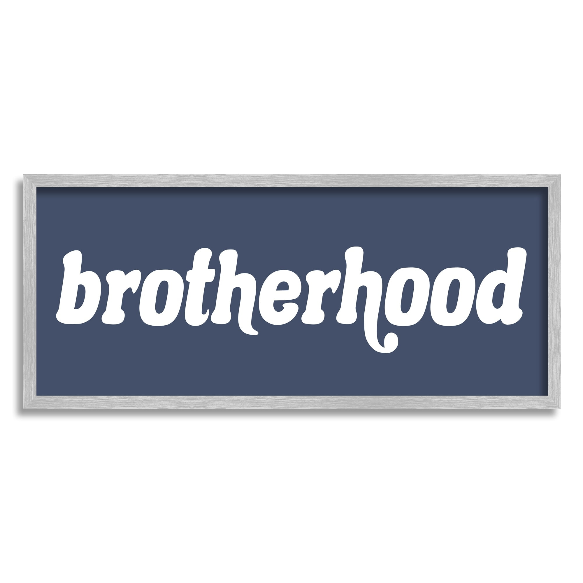 Stupell Industries Brotherhood Typography Text Blue Text Sign White Accent Framed Wall Art, 30 x 13, Design by Daphne Polselli