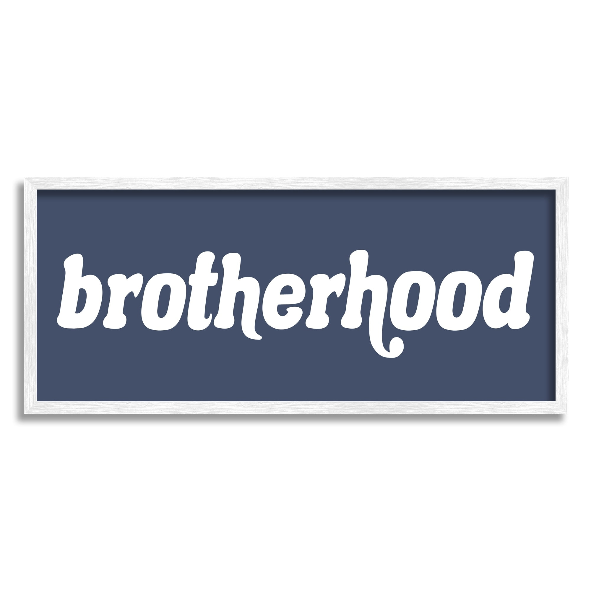 Stupell Industries Brotherhood Typography Text Blue Text Sign White Accent Framed Wall Art, 30 x 13, Design by Daphne Polselli