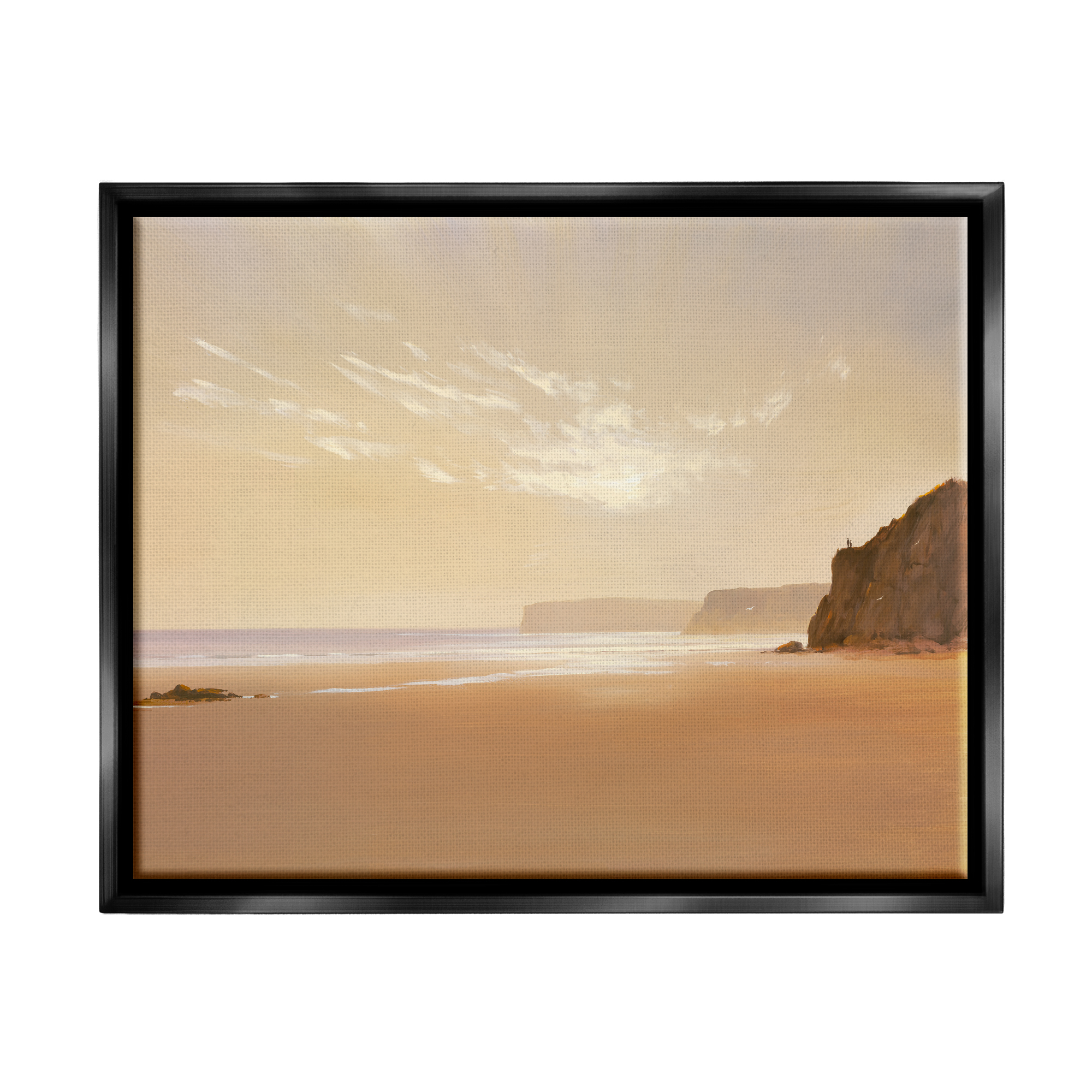 Stupell Industries Brown Beach Landscape Landscape Photography Black Floater Framed Canvas Art Print Wall Art, 31 x 25