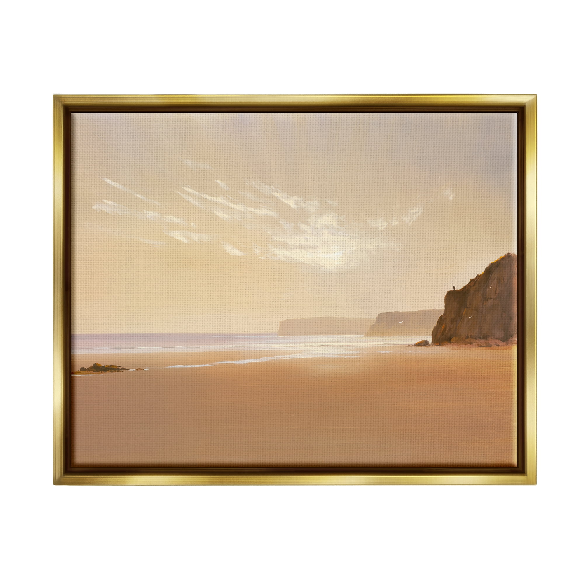 Stupell Industries Brown Beach Landscape Landscape Photography Gold Floater Framed Canvas Art Print Wall Art, 21 x 17