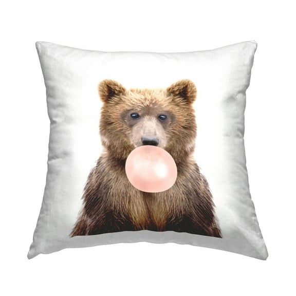Stupell Industries Brown Bear Bubblegum Animal Square Decorative Printed Throw Pillow, 18 x 18,