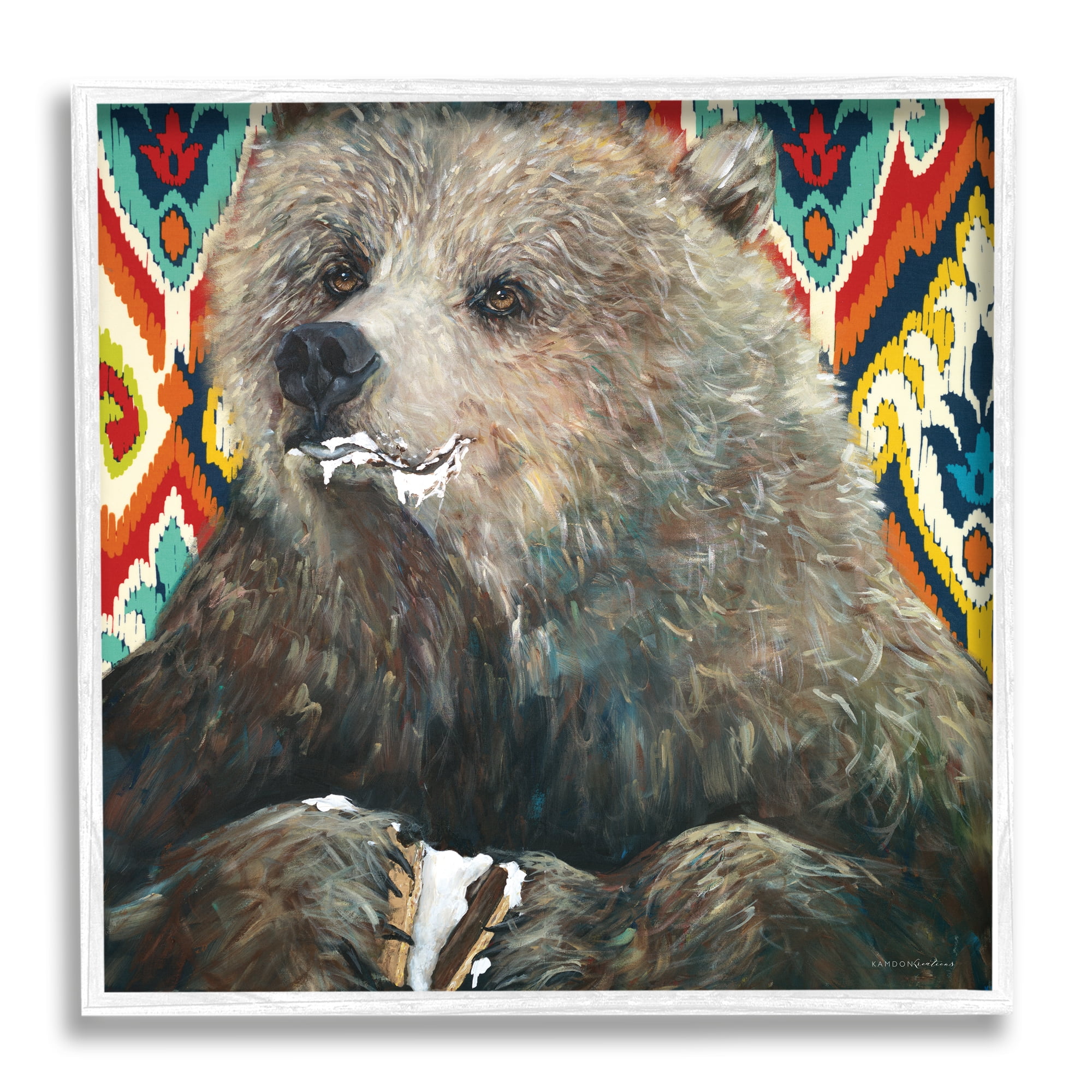 Stupell Industries Brown Bear Eating Smores Forest Animal Abstract Pattern, 12 x 12, Design by Kamdon Kreations