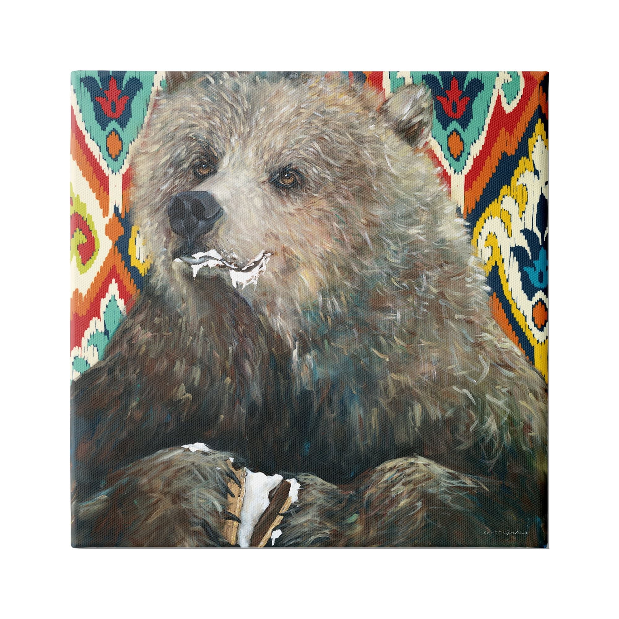 Stupell Industries Brown Bear Eating Smores Forest Animal Abstract Pattern, 17 x 17, Design by Kamdon Kreations