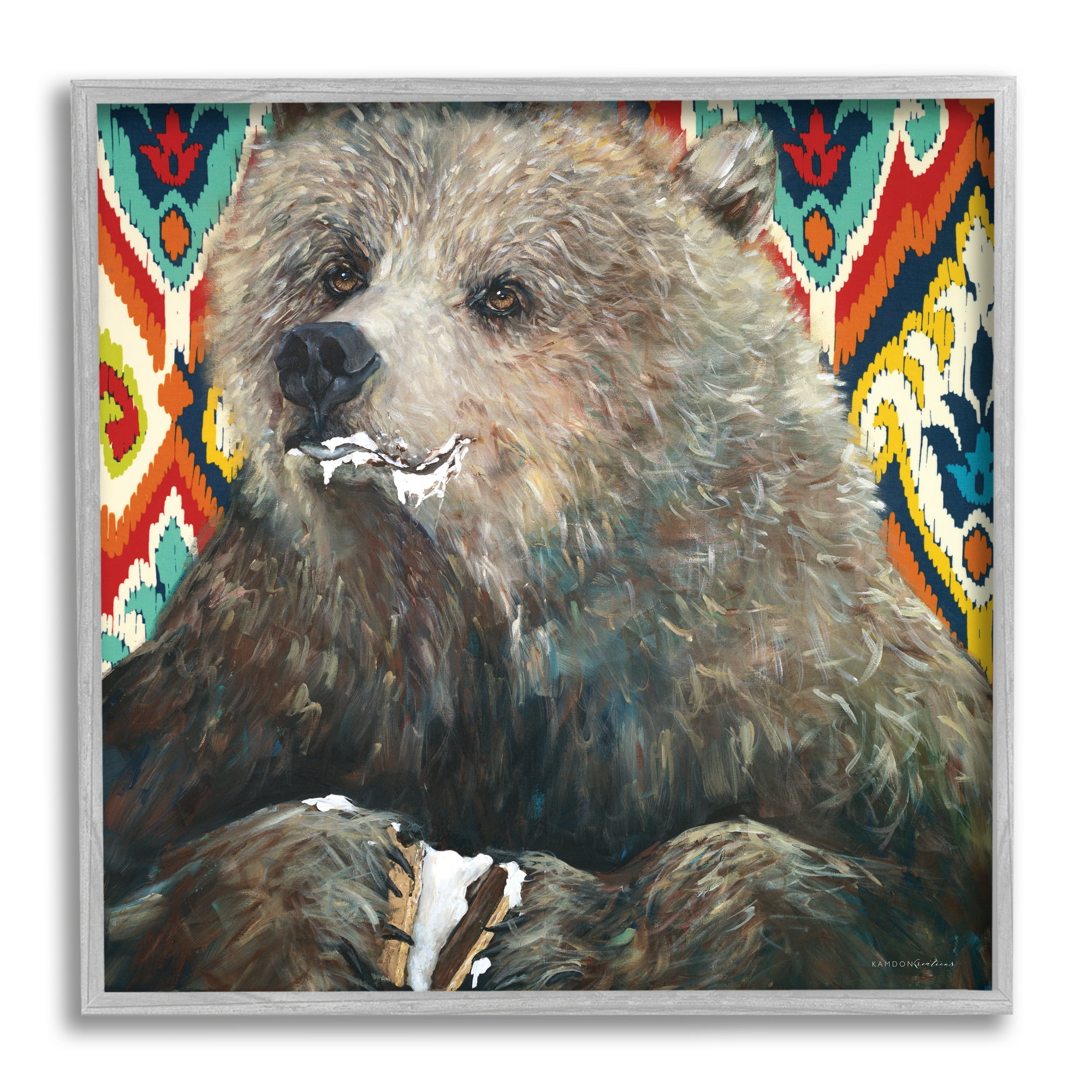 Stupell Industries Brown Bear Eating Smores Forest Animal Abstract Pattern, 17 x 17, Design by Kamdon Kreations
