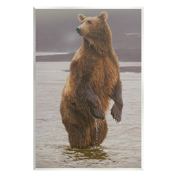 Stupell Industries Brown Bear Lake Water Splash Animals & Insects Painting Unframed Art Print Wall Art