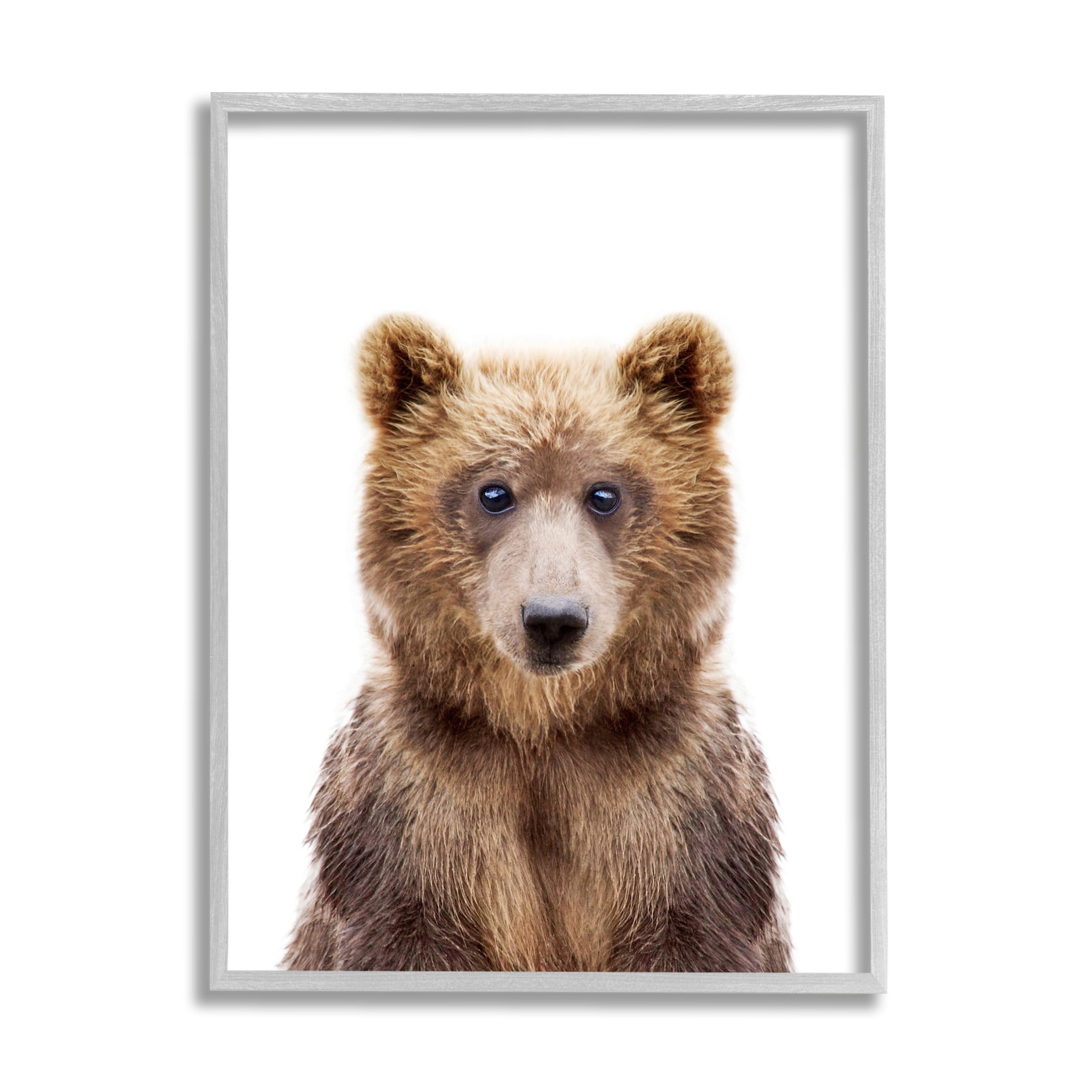 Stupell Industries Brown Bear Portrait Animals & Insects Painting Gray Framed Art Print Wall Art, 11 x 14