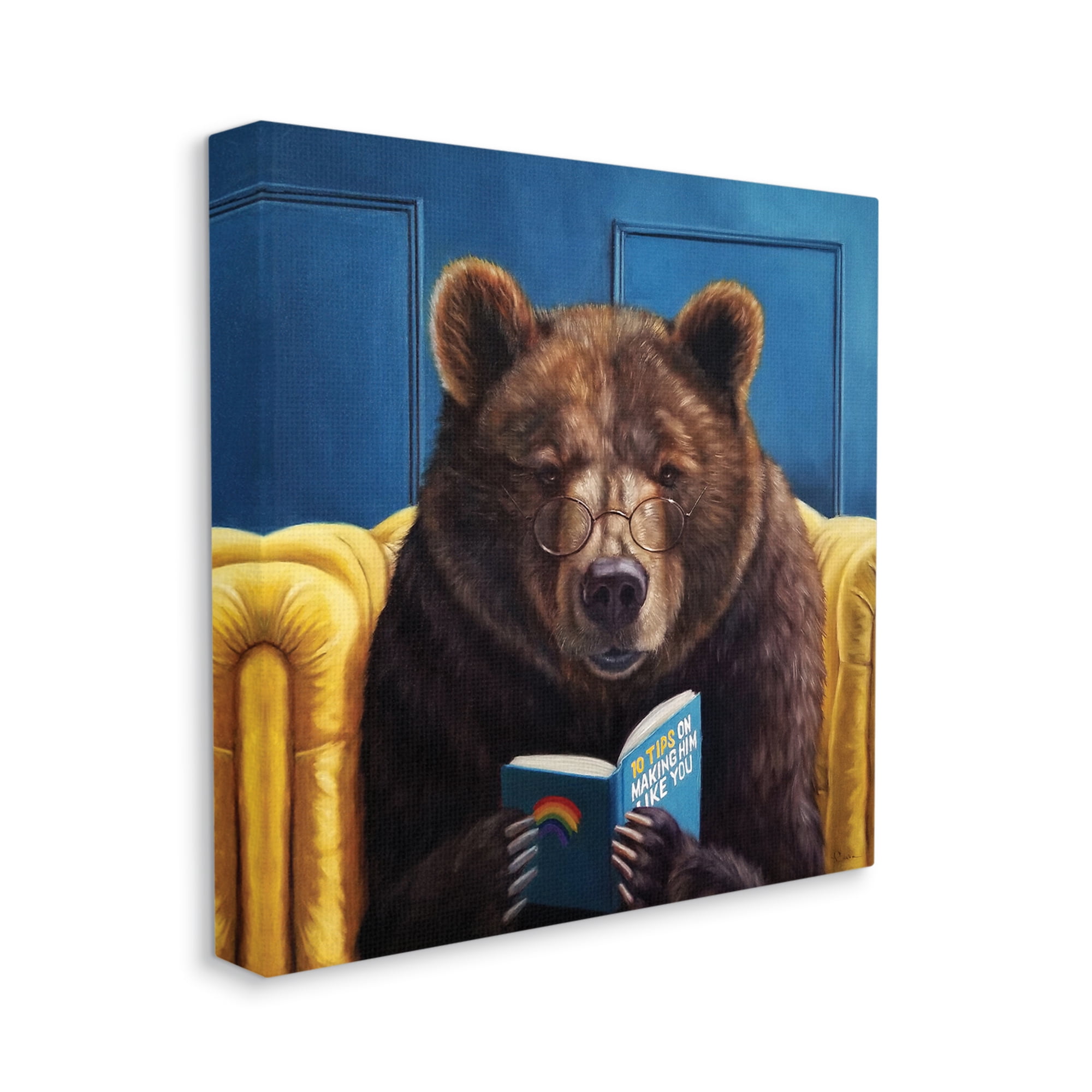 Stupell Industries Brown Bear Reading Dating Book Forest Animal Animals & Insects Painting Gallery Wrapped Canvas Art Print Wall Art, 30 x 30