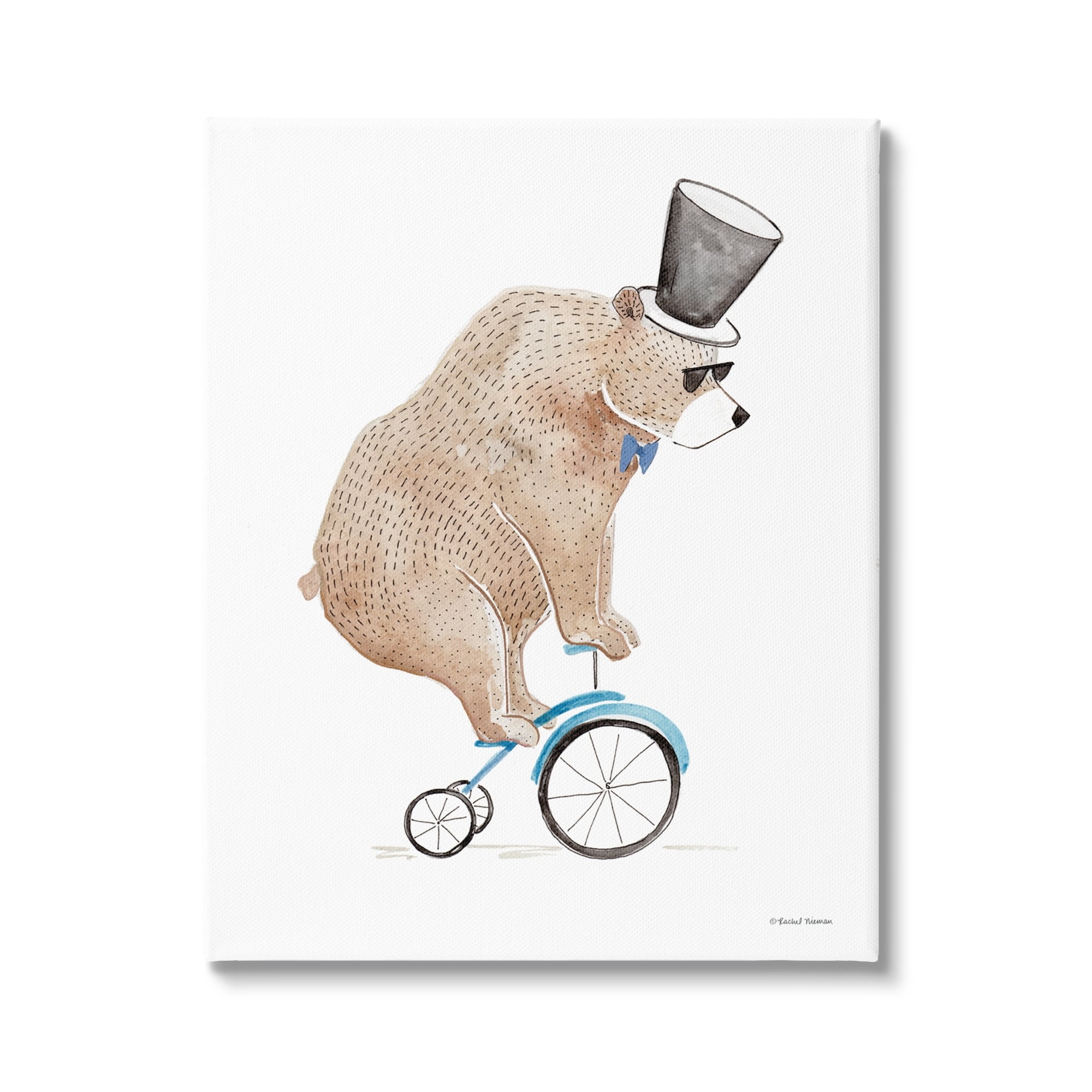 Stupell Industries Brown Bear Tricycle Top Hat Bowtie Watercolor Canvas Wall Art, 30 x 40, Design by Rachel Nieman