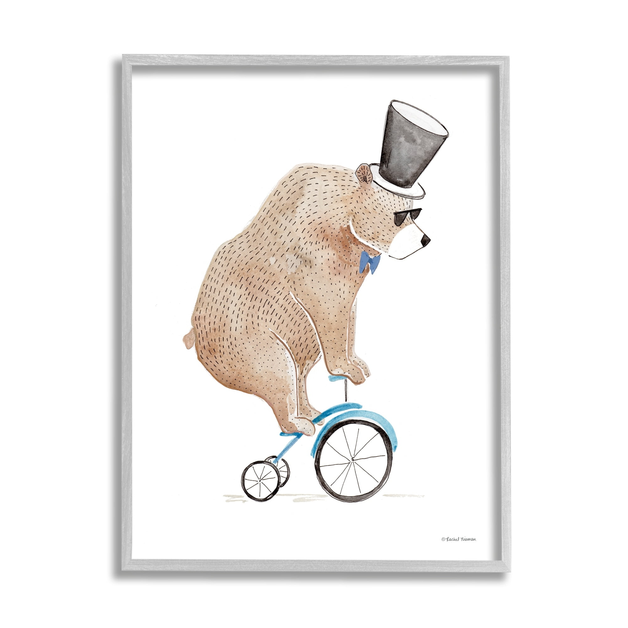 Stupell Industries Brown Bear Tricycle Top Hat Bowtie Watercolor Framed Wall Art, 24 x 30, Design by Rachel Nieman