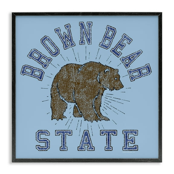 Stupell Industries Brown Bear Varsity State Novelty & Humor Painting Black Framed Art Print Wall Art, 12 x 12