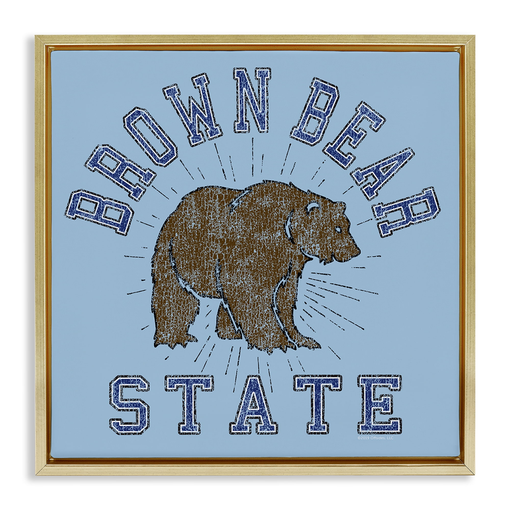 Stupell Industries Brown Bear Varsity State Novelty & Humor Painting Gold Floater Framed Canvas Art Print Wall Art, 25 x 25