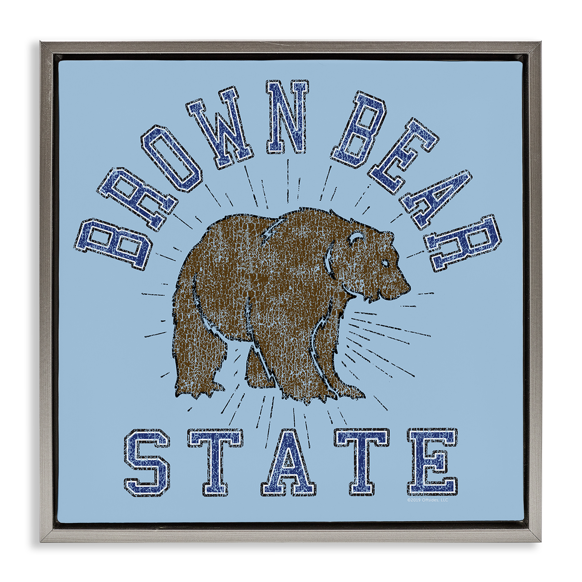 Stupell Industries Brown Bear Varsity State Novelty & Humor Painting Gray Floater Framed Canvas Art Print Wall Art, 25 x 25
