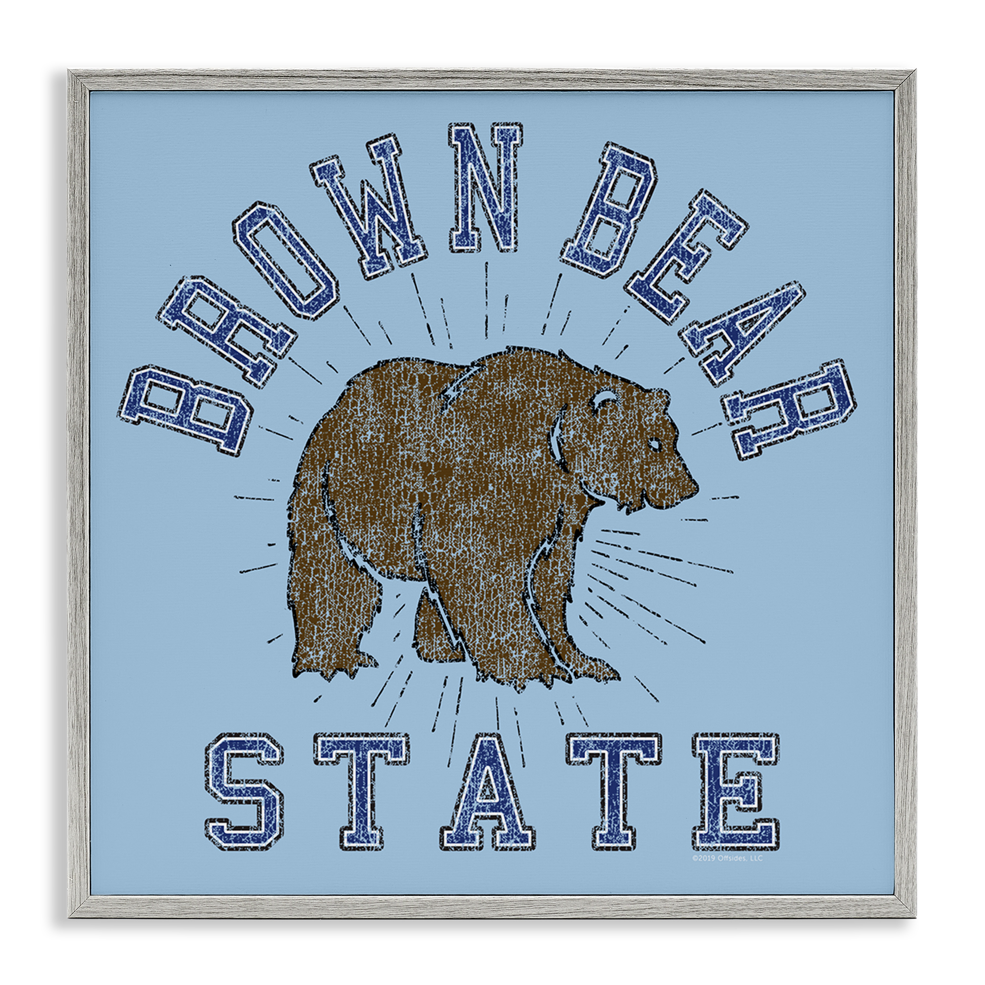 Stupell Industries Brown Bear Varsity State Novelty & Humor Painting Gray Framed Art Print Wall Art, 12 x 12