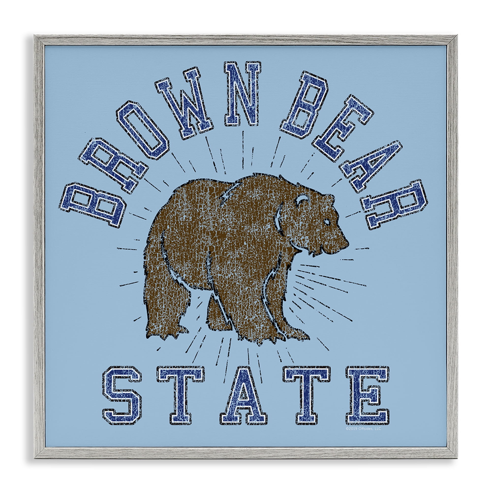 Stupell Industries Brown Bear Varsity State Novelty & Humor Painting Gray Framed Art Print Wall Art, 17 x 17