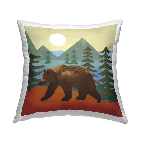 Stupell Industries Brown Bear Woodland Nature Sunshine Camp Design by Victoria Barnes Throw Pillow