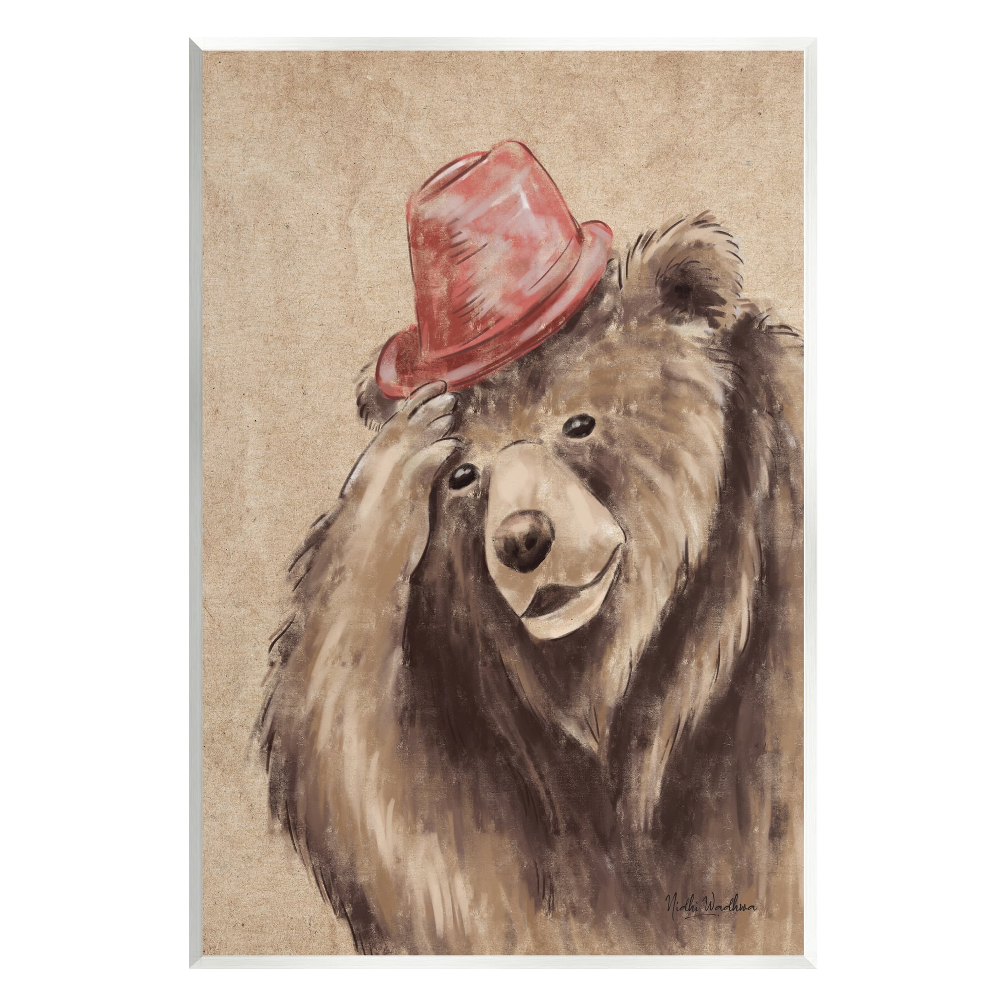 Stupell Industries Brown Bear in Hat Animals & Insects Painting Unframed Art Print Wall Art, 10 x 15