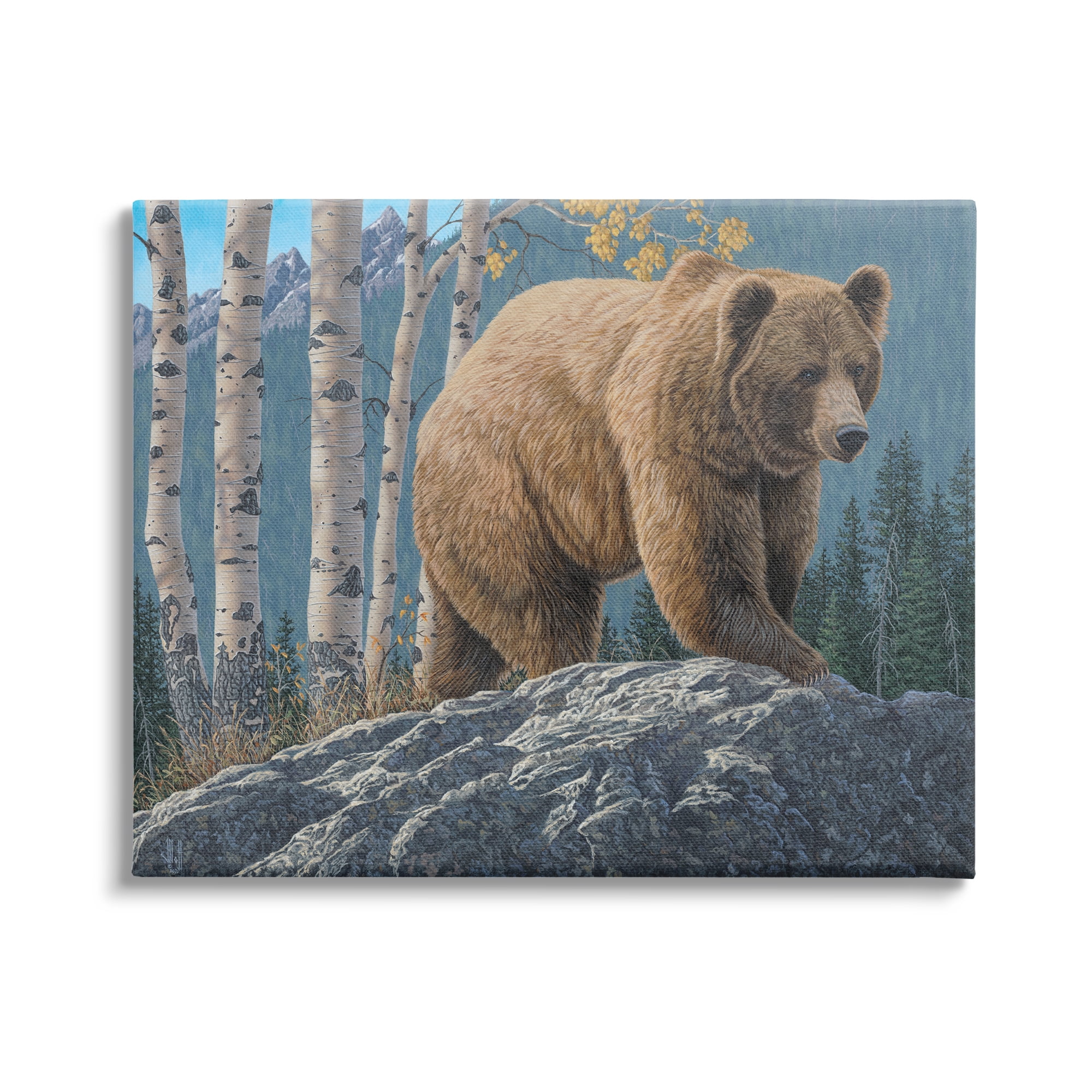 Stupell Industries Brown Bear on Rock Animals & Insects Painting Gallery Wrapped Canvas Art Print Wall Art, 40 x 30