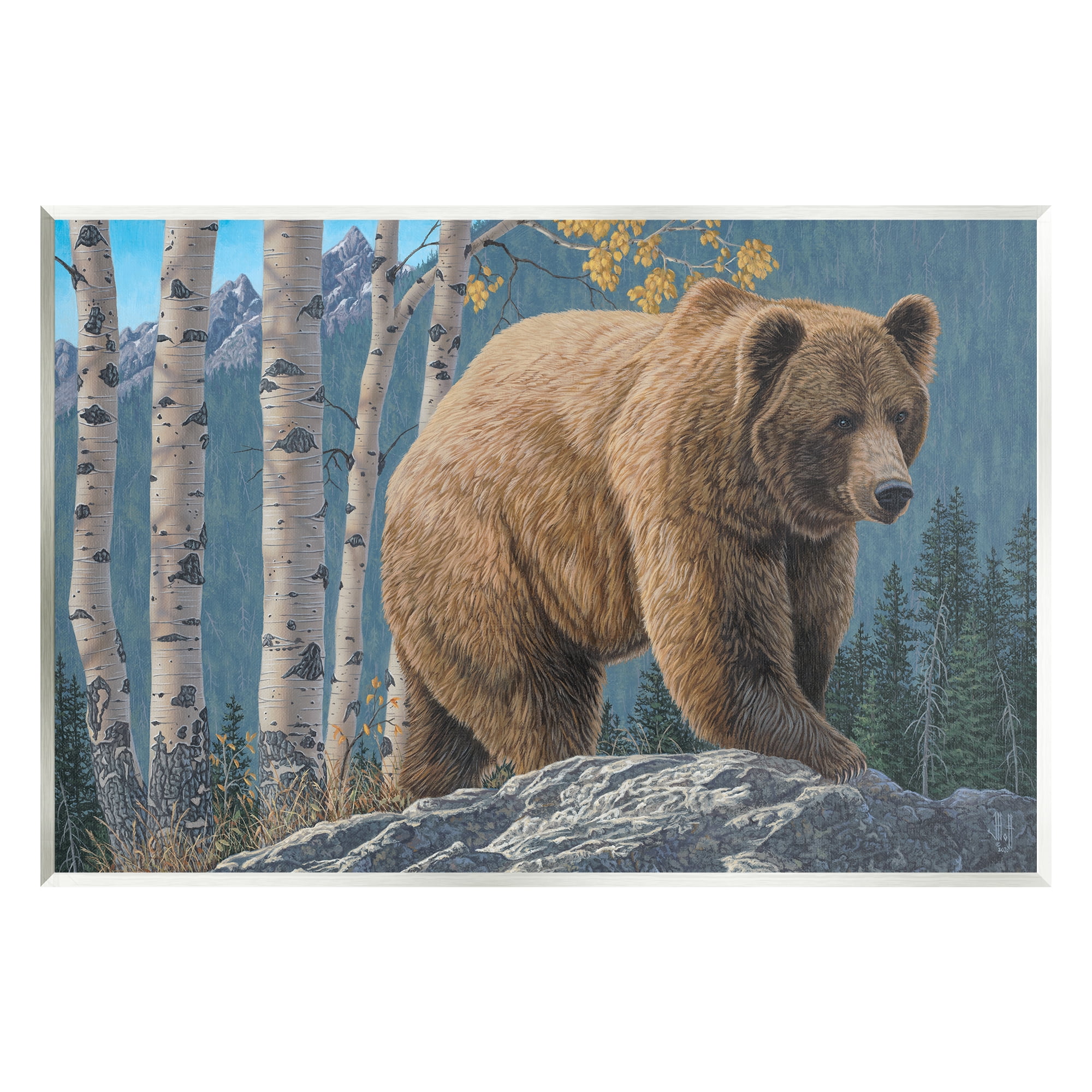 Stupell Industries Brown Bear on Rock Animals & Insects Painting Unframed Art Print Wall Art, 19 x 13