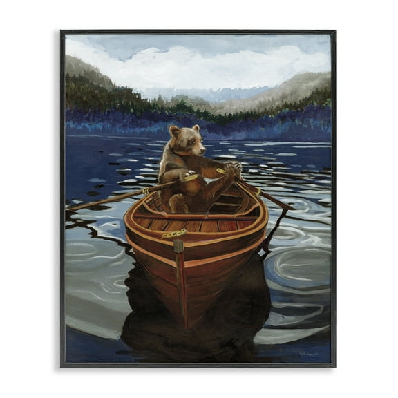 Stupell Industries Brown Bear on Row Boat Animals Painting Black Framed Art Print Wall Art, 11 x 14