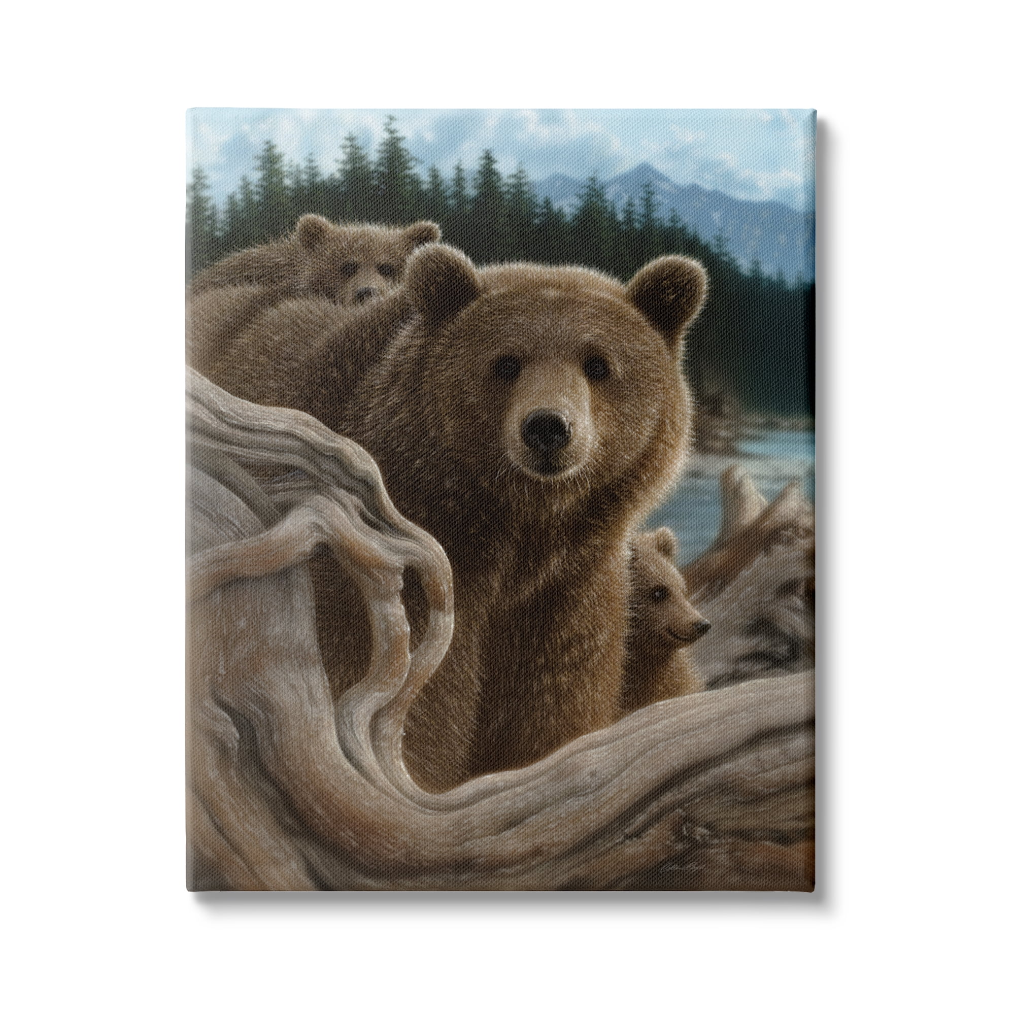 Stupell Industries Brown Bears Rustic Animal Family Tree Forest Lake, 16 x 20, Design by Collin Bogle