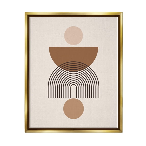 Stupell Industries Brown & Beige Shapes Abstract Painting Gold Floater Framed Art Print Wall Art, 25 x 31