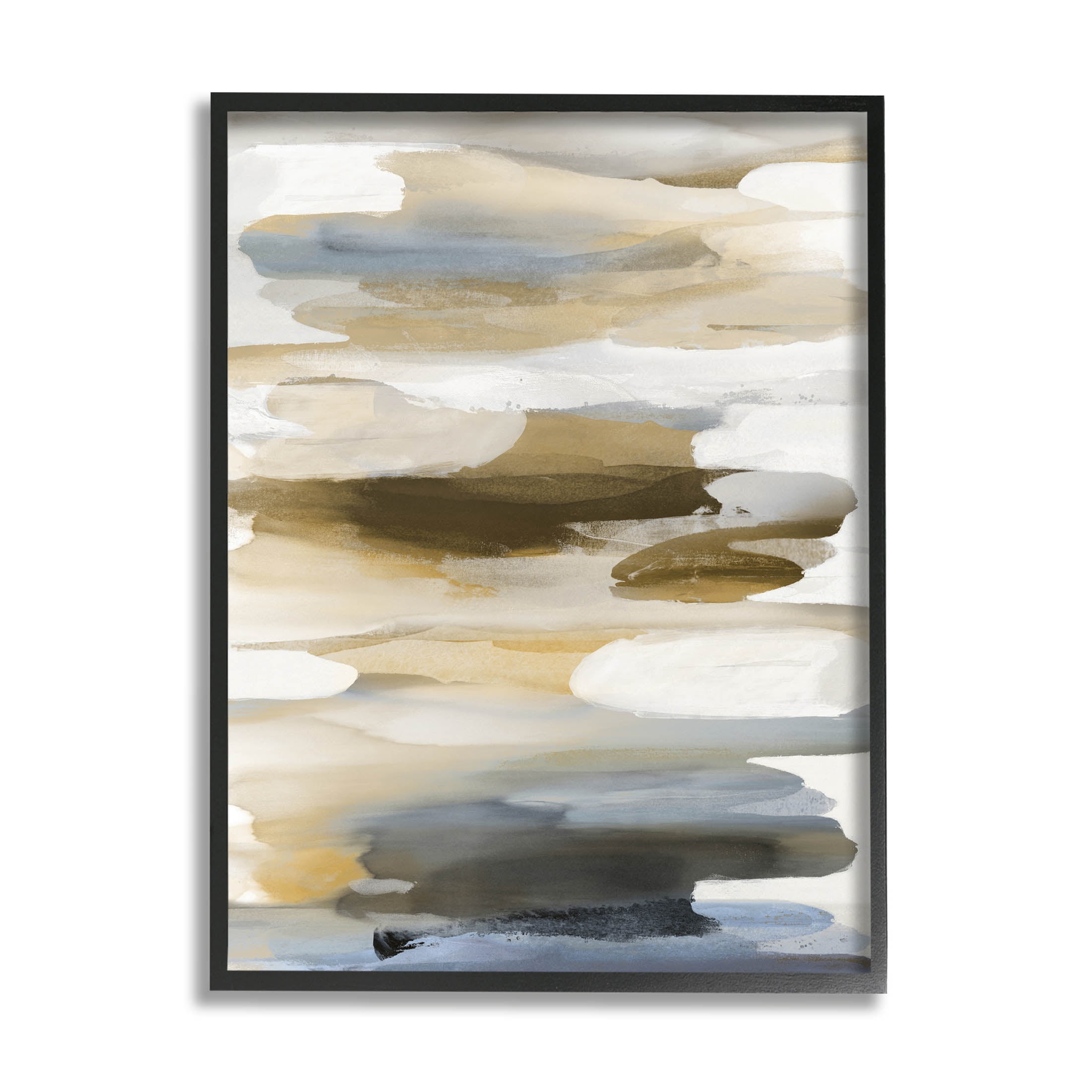 Stupell Industries Brown Blue Abstract Shapes Graphic Art Black Framed Art Print Wall Art, Design by Jackie Hanson