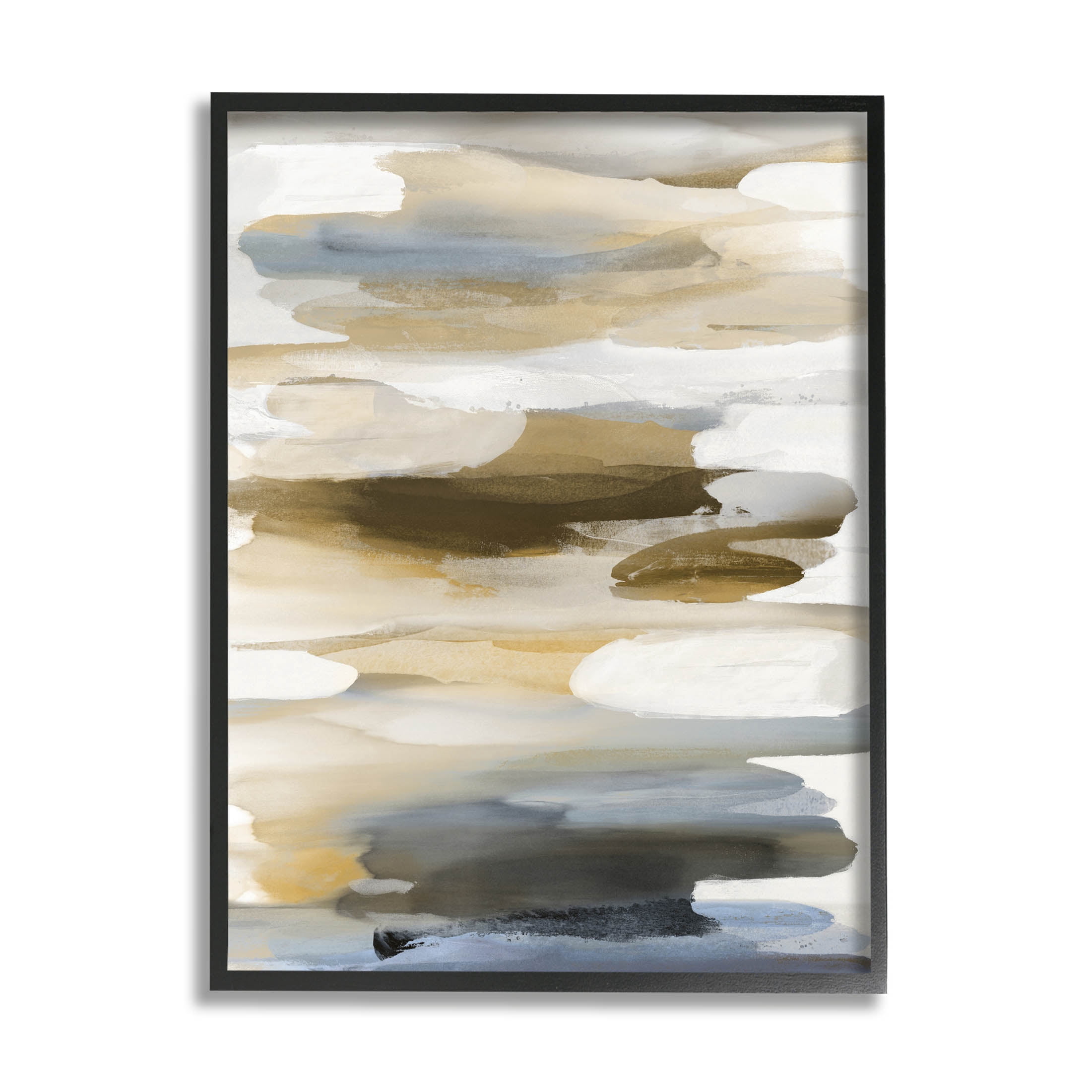 Stupell Industries Brown Blue Abstract Shapes Graphic Art Black Framed Art Print Wall Art, Design by Jackie Hanson