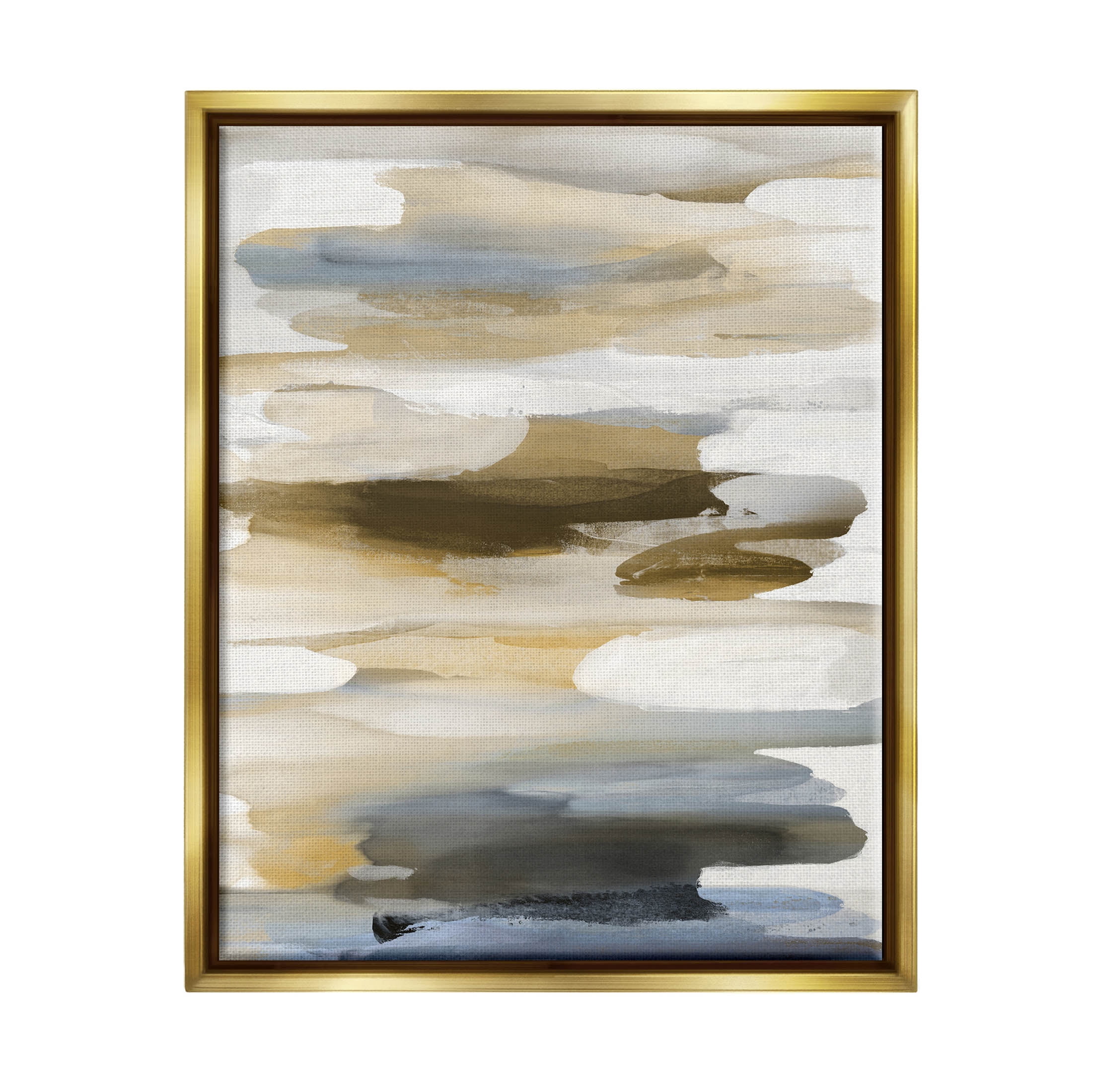 Stupell Industries Brown Blue Abstract Shapes Graphic Art Metallic Gold Floating Framed Canvas Print Wall Art, Design by Jackie Hanson